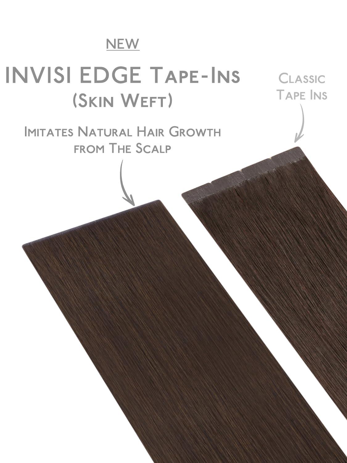 imageWENNALIFE Invisi Edge Tape in Hair Extensions Human Hair 16 Inch 50g 20pcs Muted Light Brown Brunette Invisible Luxury Remy Hair Extensions Natural Seamless Injected Tape Ins Extensiones De CabelloIN4 Chocolate Brown
