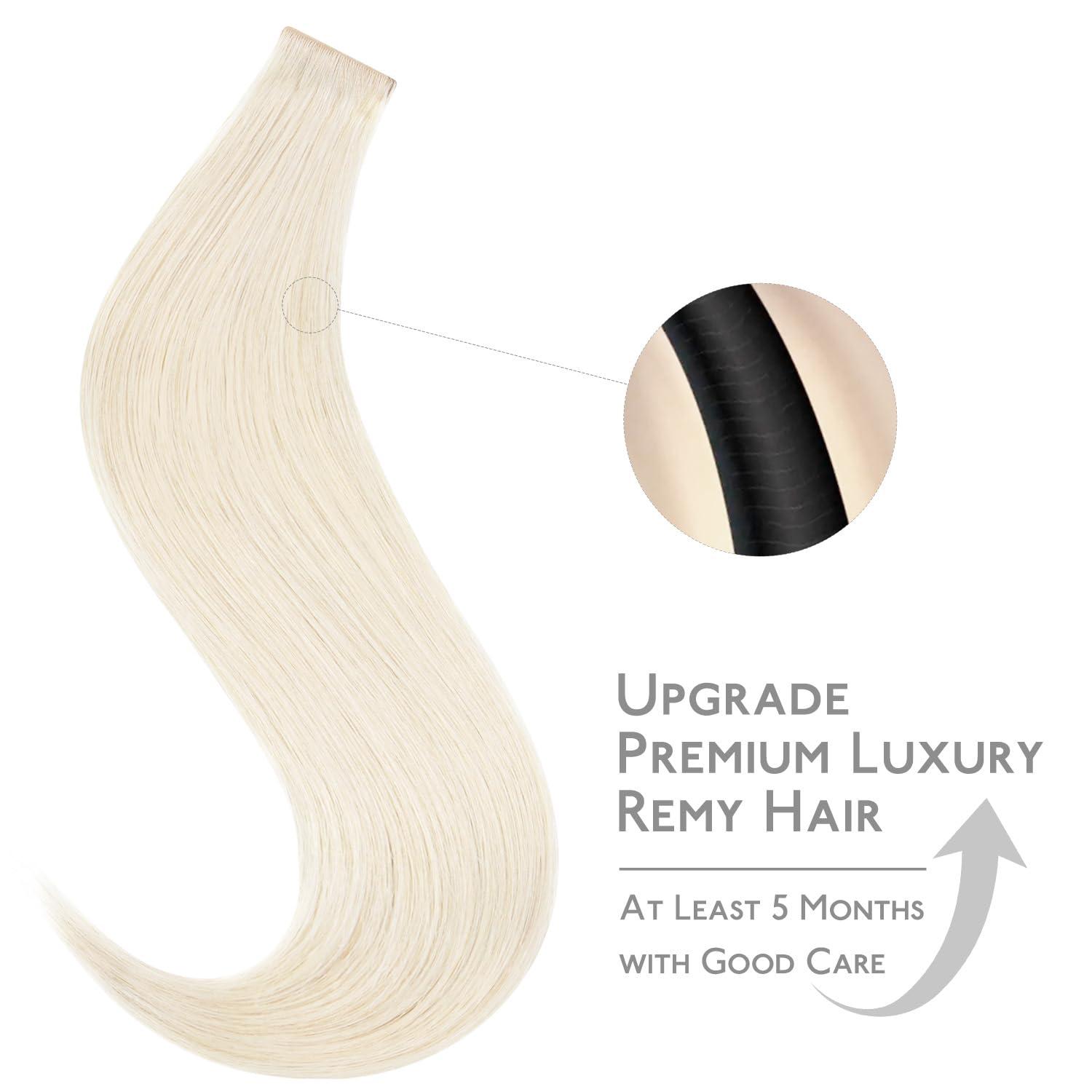 imageWENNALIFE Invisi Edge Tape in Hair Extensions Human Hair 16 Inch 50g 20pcs Muted Light Brown Brunette Invisible Luxury Remy Hair Extensions Natural Seamless Injected Tape Ins Extensiones De CabelloIN1000 White Blonde