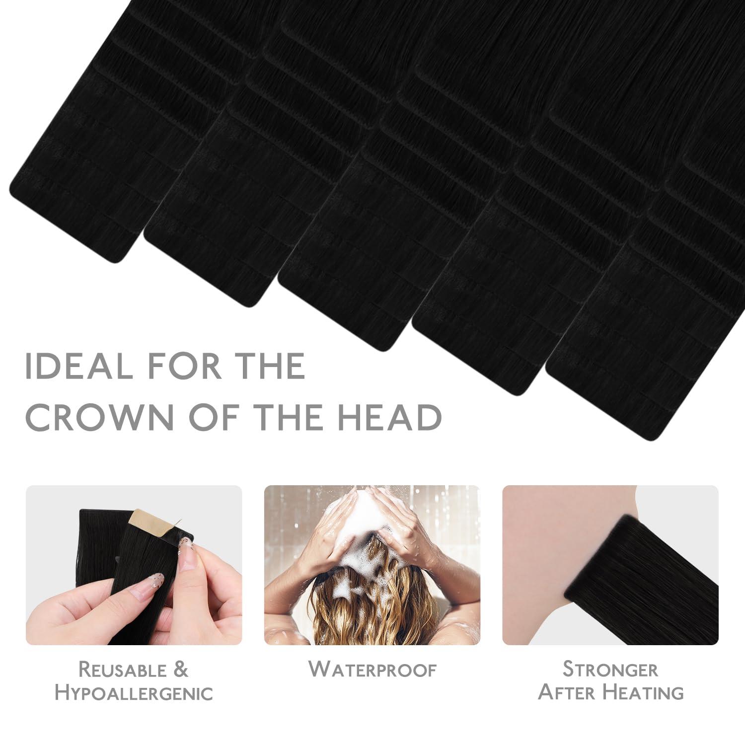 imageWENNALIFE Invisi Edge Tape in Hair Extensions Human Hair 16 Inch 50g 20pcs Muted Light Brown Brunette Invisible Luxury Remy Hair Extensions Natural Seamless Injected Tape Ins Extensiones De CabelloIN1 Jet Black