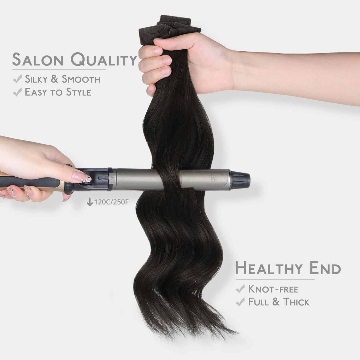 imageWENNALIFE Invisi Edge Tape in Hair Extensions Human Hair 16 Inch 50g 20pcs Muted Light Brown Brunette Invisible Luxury Remy Hair Extensions Natural Seamless Injected Tape Ins Extensiones De CabelloIN1B Natural Black