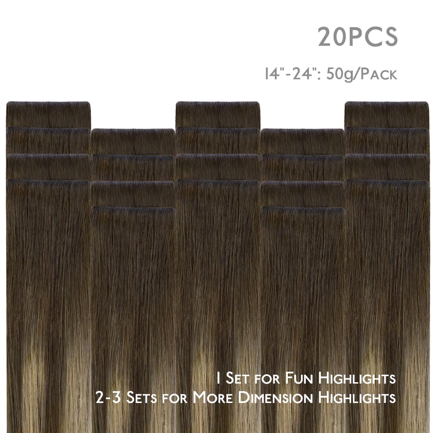 imageWENNALIFE Invisi Edge Tape in Hair Extensions Human Hair 16 Inch 50g 20pcs Muted Light Brown Brunette Invisible Luxury Remy Hair Extensions Natural Seamless Injected Tape Ins Extensiones De CabelloIN4274 Balayage Chocolate Brown to Caramel Blonde