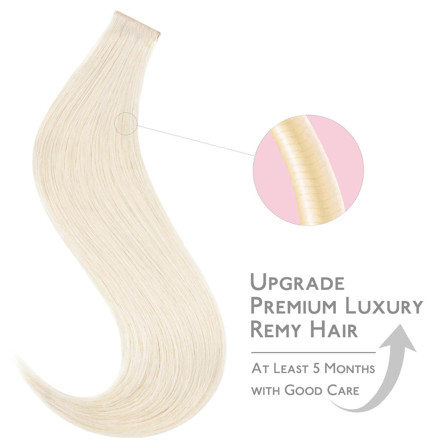imageWENNALIFE Invisi Edge Tape in Hair Extensions Human Hair 16 Inch 50g 20pcs Muted Light Brown Brunette Invisible Luxury Remy Hair Extensions Natural Seamless Injected Tape Ins Extensiones De CabelloIN1000 White Blonde