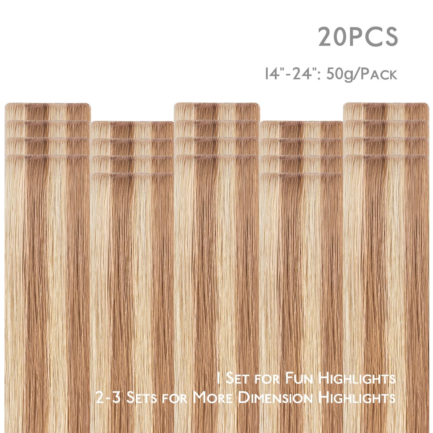 imageWENNALIFE Invisi Edge Tape in Hair Extensions Human Hair 16 Inch 50g 20pcs Muted Light Brown Brunette Invisible Luxury Remy Hair Extensions Natural Seamless Injected Tape Ins Extensiones De CabelloIN12A18H Ash Beige Blonde Blend