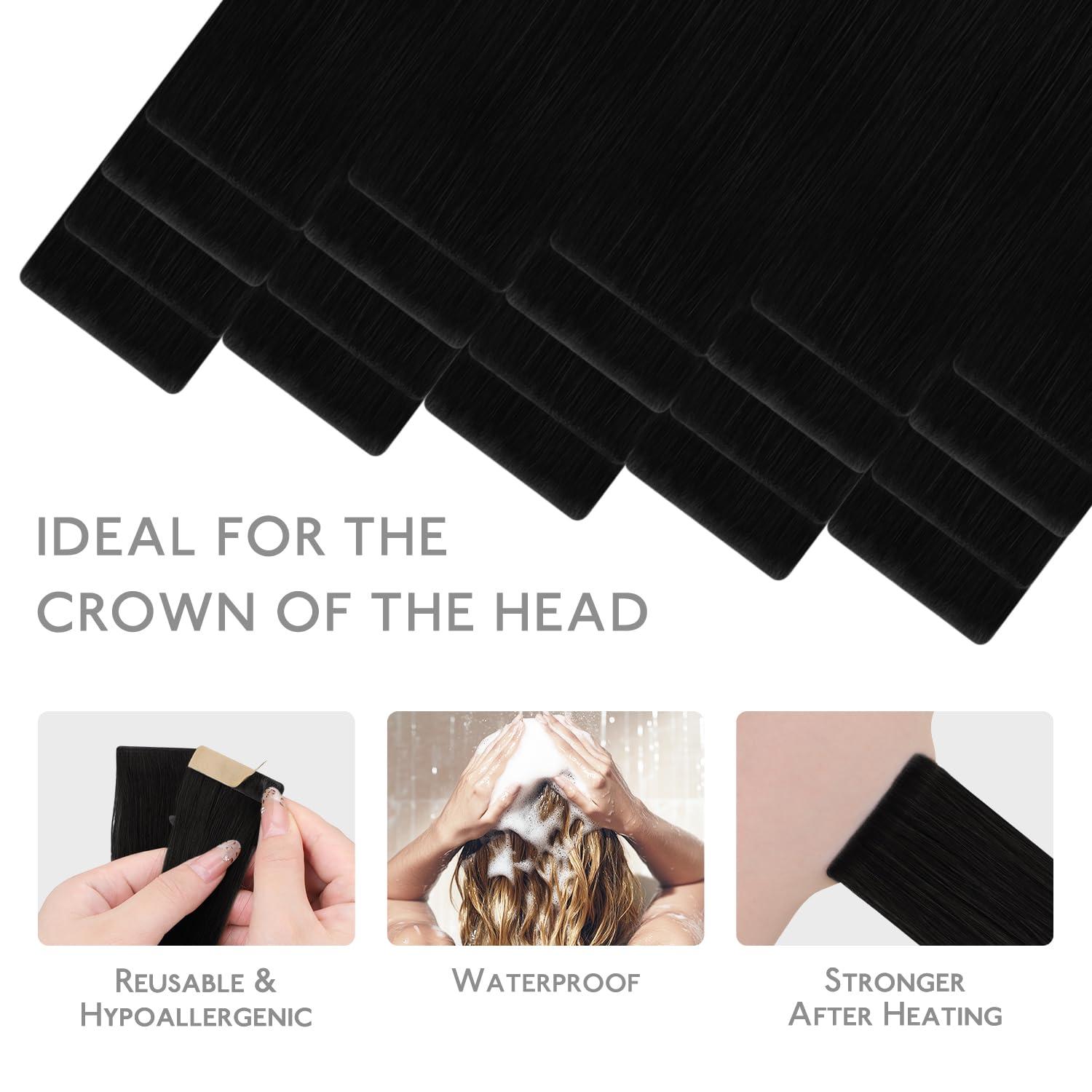imageWENNALIFE Invisi Edge Tape in Hair Extensions Human Hair 16 Inch 50g 20pcs Muted Light Brown Brunette Invisible Luxury Remy Hair Extensions Natural Seamless Injected Tape Ins Extensiones De CabelloIN1 Jet Black