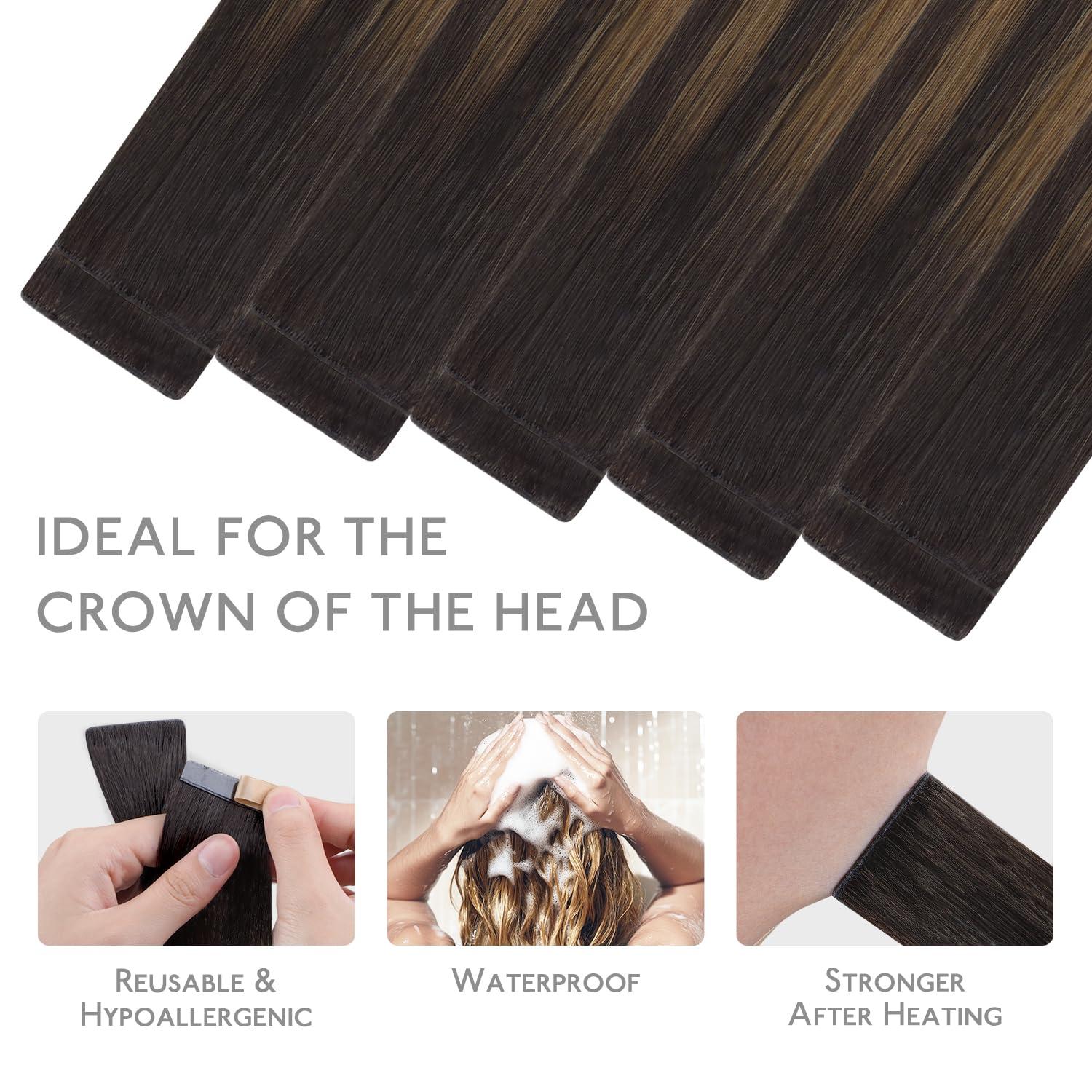 imageWENNALIFE Invisi Edge Tape in Hair Extensions Human Hair 16 Inch 50g 20pcs Muted Light Brown Brunette Invisible Luxury Remy Hair Extensions Natural Seamless Injected Tape Ins Extensiones De CabelloIN262 Balayage Dark Brown Mixed Chestnut Brown