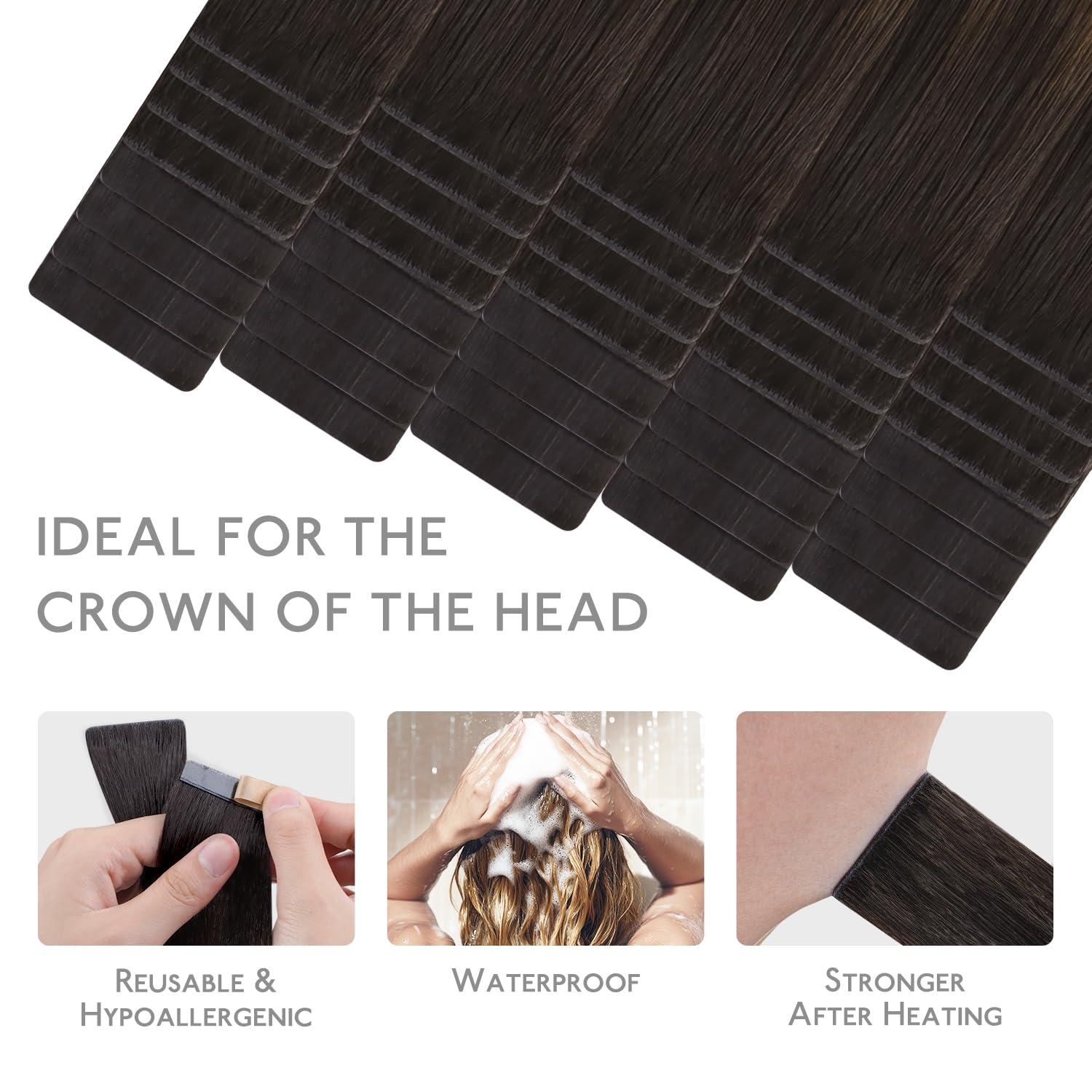 imageWENNALIFE Invisi Edge Tape in Hair Extensions Human Hair 16 Inch 50g 20pcs Muted Light Brown Brunette Invisible Luxury Remy Hair Extensions Natural Seamless Injected Tape Ins Extensiones De CabelloIN262 Balayage Dark Brown Mixed Chestnut Brown
