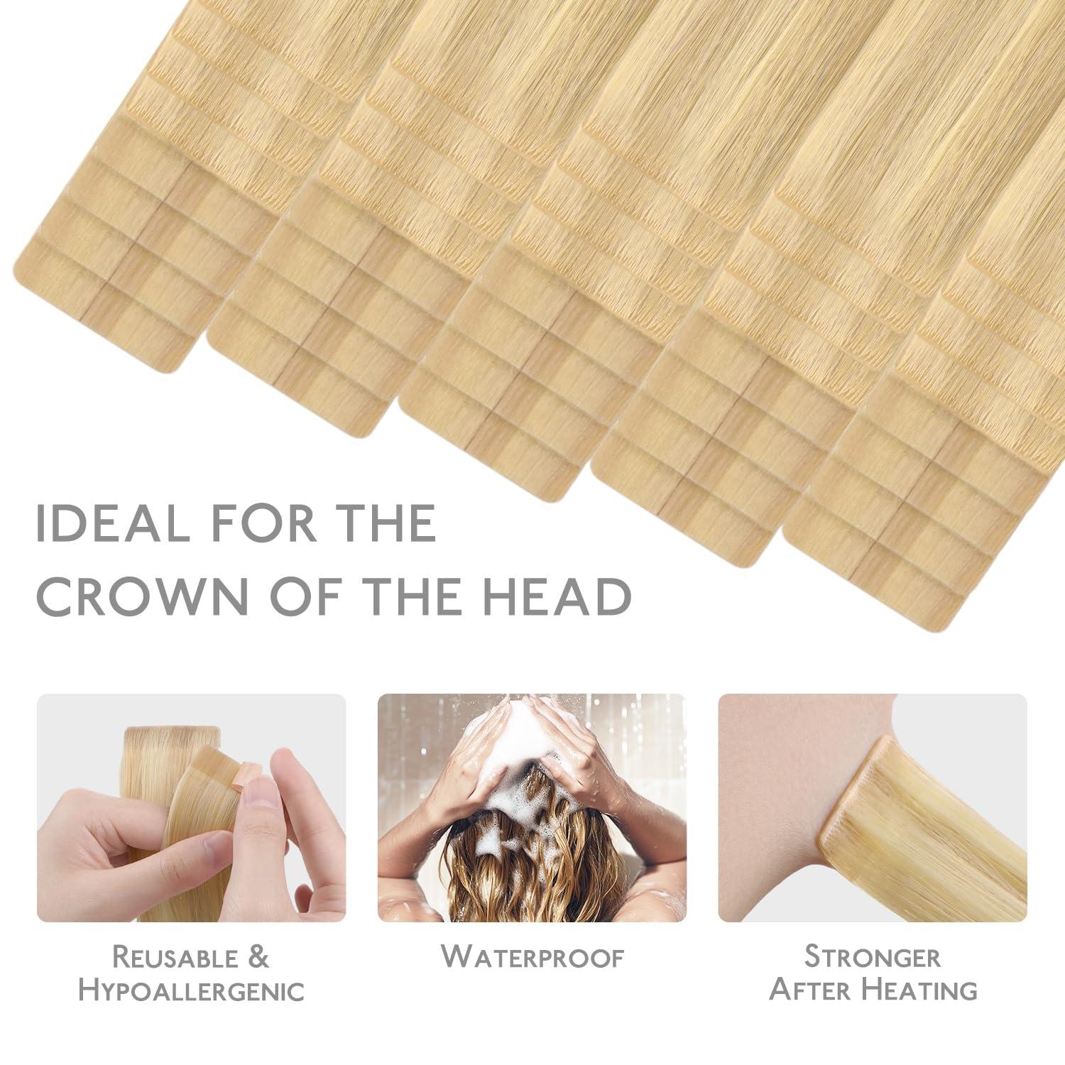 imageWENNALIFE Invisi Edge Tape in Hair Extensions Human Hair 16 Inch 50g 20pcs Muted Light Brown Brunette Invisible Luxury Remy Hair Extensions Natural Seamless Injected Tape Ins Extensiones De CabelloIN1622 Light Blonde Highlighted Golden Blonde