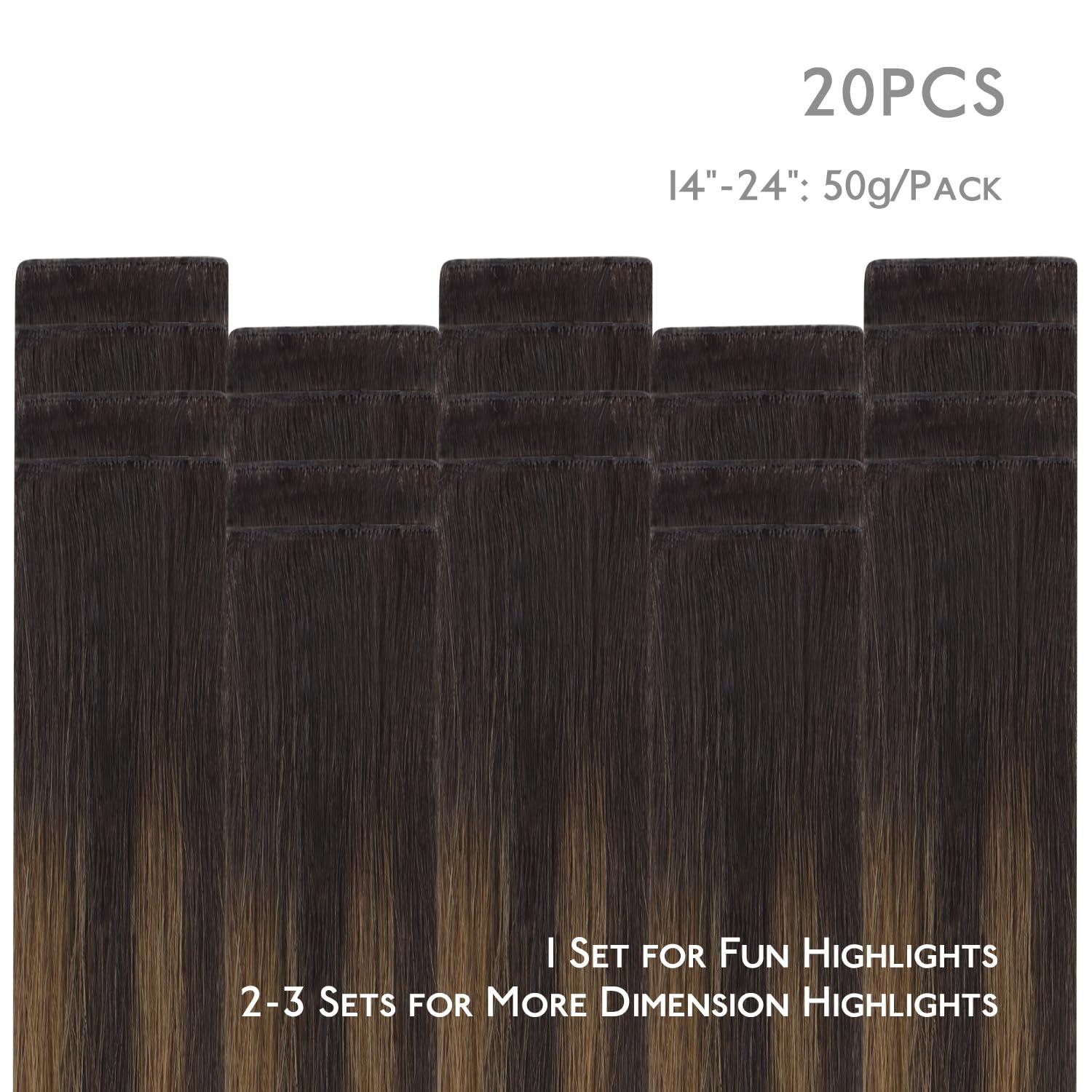 imageWENNALIFE Invisi Edge Tape in Hair Extensions Human Hair 16 Inch 50g 20pcs Muted Light Brown Brunette Invisible Luxury Remy Hair Extensions Natural Seamless Injected Tape Ins Extensiones De CabelloIN262 Balayage Dark Brown Mixed Chestnut Brown