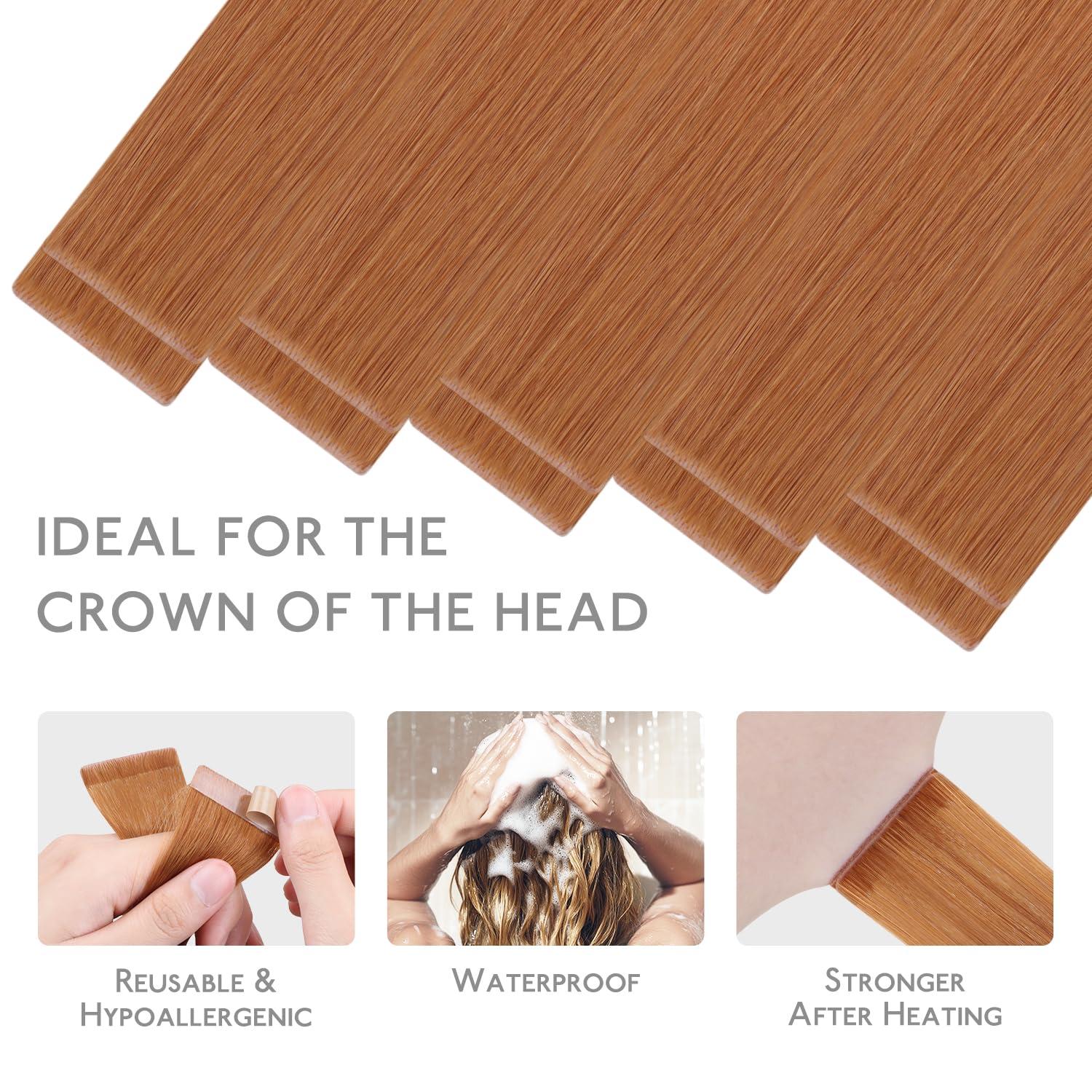 imageWENNALIFE Invisi Edge Tape in Hair Extensions Human Hair 16 Inch 50g 20pcs Muted Light Brown Brunette Invisible Luxury Remy Hair Extensions Natural Seamless Injected Tape Ins Extensiones De CabelloIN30 Auburn Ginger