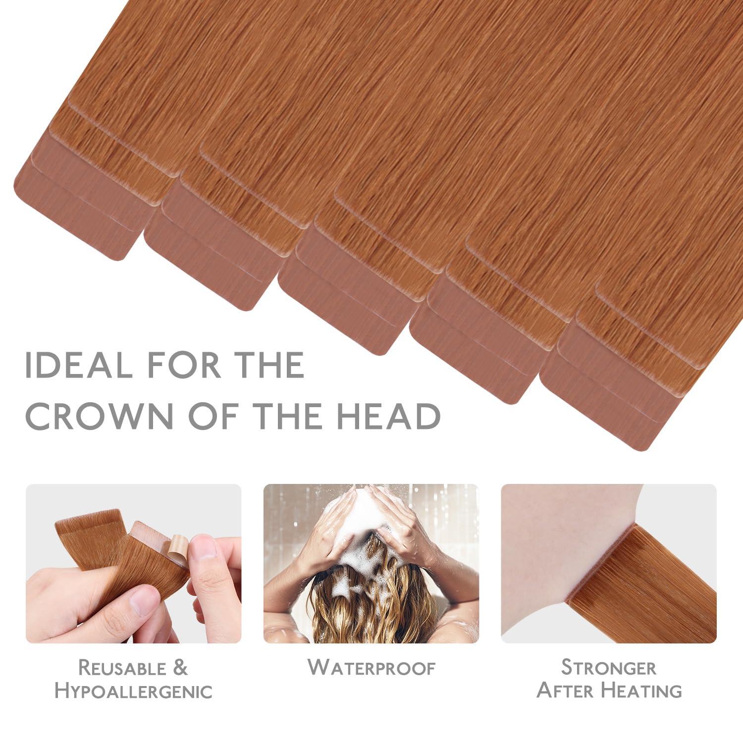 imageWENNALIFE Invisi Edge Tape in Hair Extensions Human Hair 16 Inch 50g 20pcs Muted Light Brown Brunette Invisible Luxury Remy Hair Extensions Natural Seamless Injected Tape Ins Extensiones De CabelloIN330 Cinnamon Terra Copper