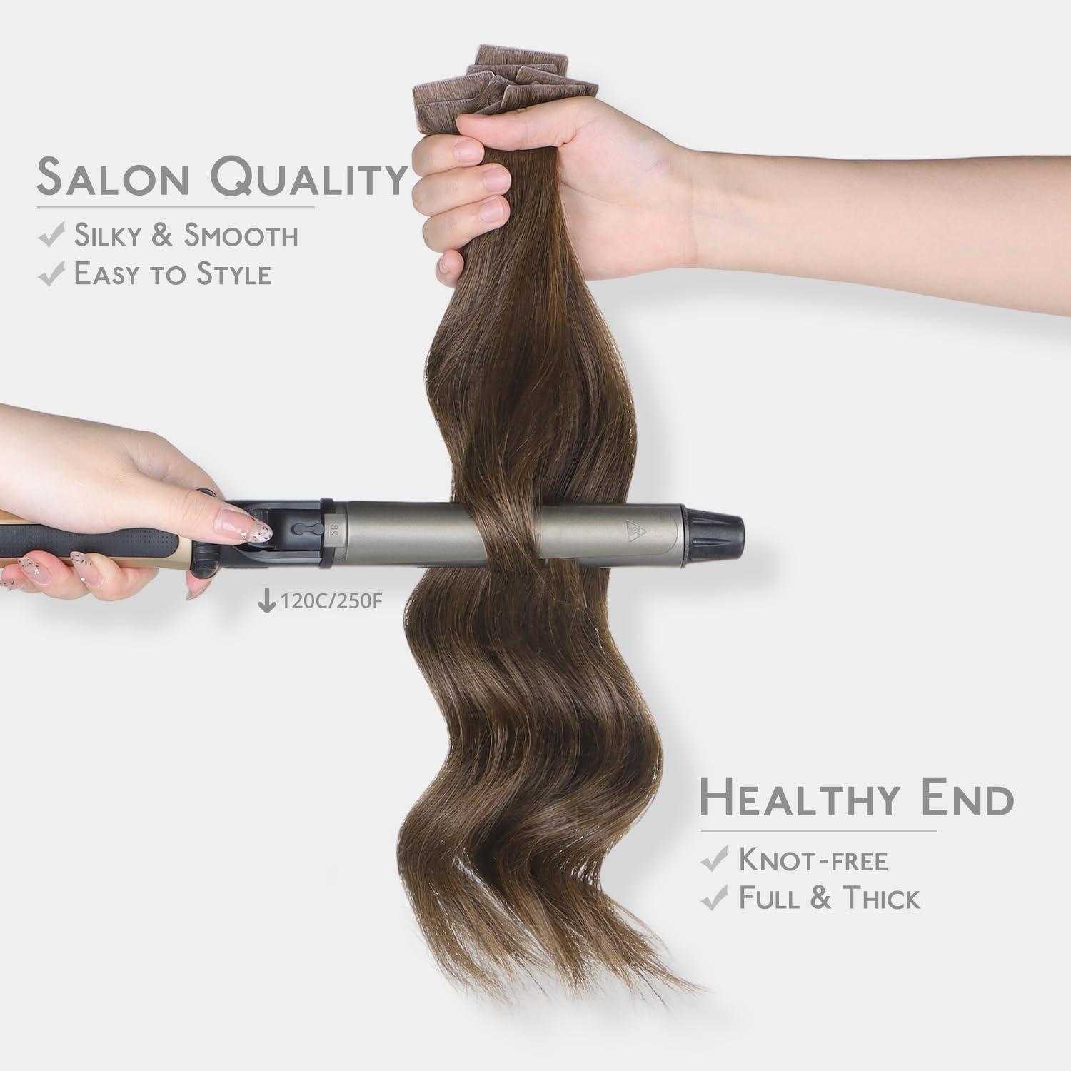 imageWENNALIFE Invisi Edge Tape in Hair Extensions Human Hair 16 Inch 50g 20pcs Muted Light Brown Brunette Invisible Luxury Remy Hair Extensions Natural Seamless Injected Tape Ins Extensiones De CabelloIN5 Muted Light Brown Brunette