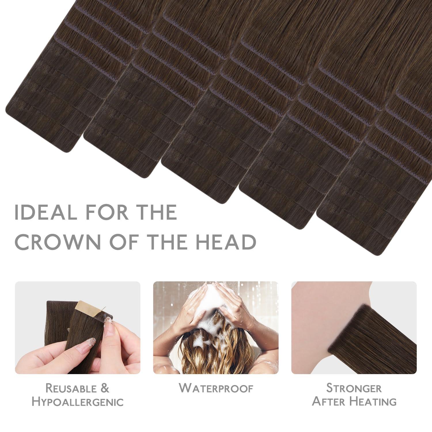 imageWENNALIFE Invisi Edge Tape in Hair Extensions Human Hair 16 Inch 50g 20pcs Muted Light Brown Brunette Invisible Luxury Remy Hair Extensions Natural Seamless Injected Tape Ins Extensiones De CabelloIN4 Chocolate Brown