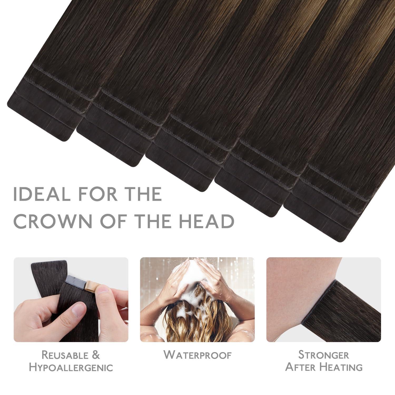 imageWENNALIFE Invisi Edge Tape in Hair Extensions Human Hair 16 Inch 50g 20pcs Muted Light Brown Brunette Invisible Luxury Remy Hair Extensions Natural Seamless Injected Tape Ins Extensiones De CabelloIN262 Balayage Dark Brown Mixed Chestnut Brown