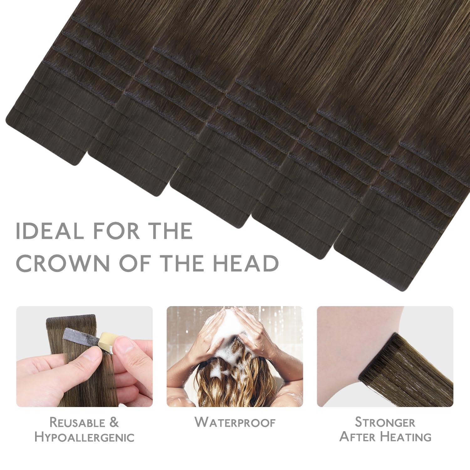 imageWENNALIFE Invisi Edge Tape in Hair Extensions Human Hair 16 Inch 50g 20pcs Muted Light Brown Brunette Invisible Luxury Remy Hair Extensions Natural Seamless Injected Tape Ins Extensiones De CabelloIN4274 Balayage Chocolate Brown to Caramel Blonde
