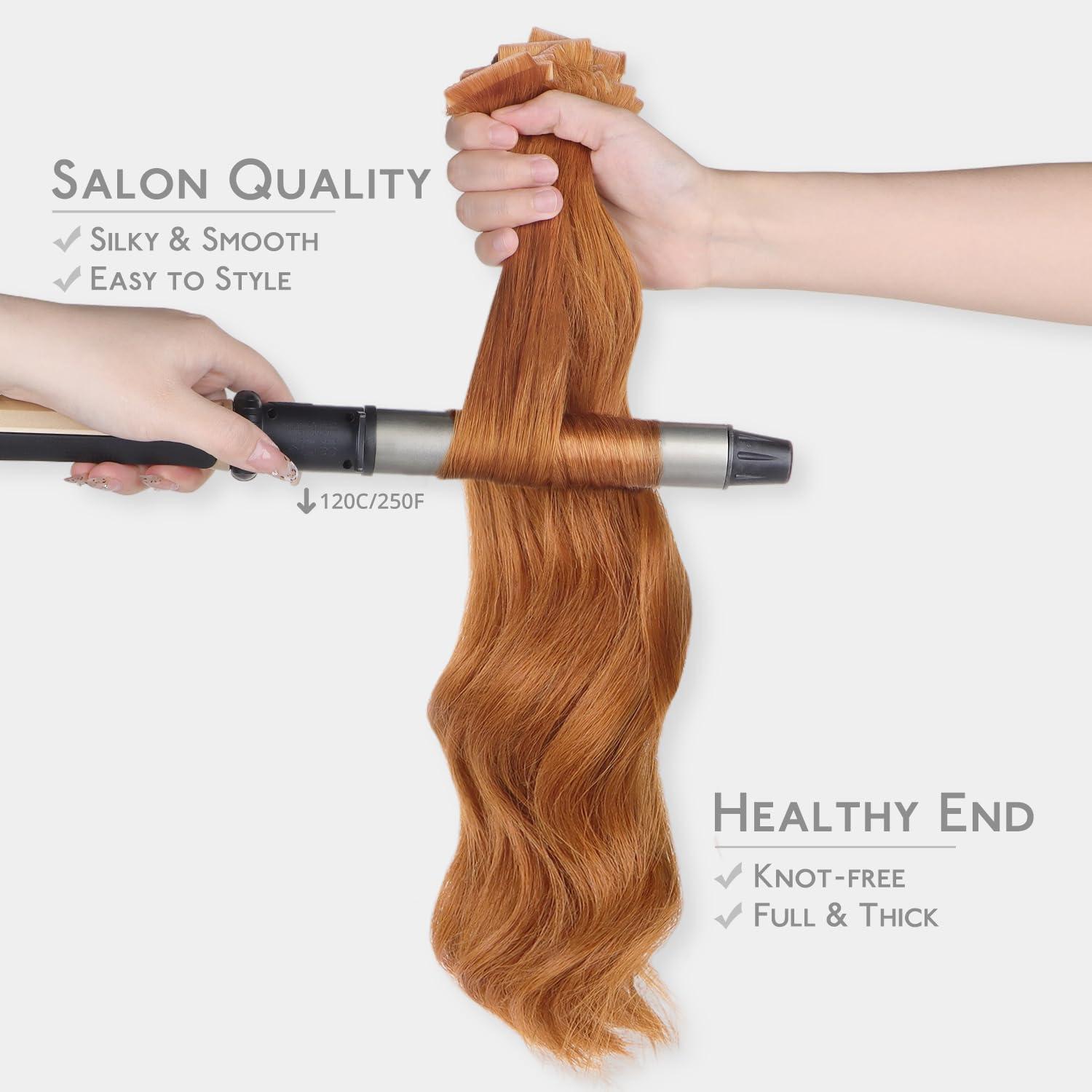 imageWENNALIFE Invisi Edge Tape in Hair Extensions Human Hair 16 Inch 50g 20pcs Muted Light Brown Brunette Invisible Luxury Remy Hair Extensions Natural Seamless Injected Tape Ins Extensiones De CabelloIN30 Auburn Ginger