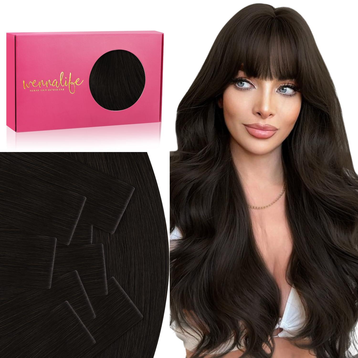 imageWENNALIFE Invisi Edge Tape in Hair Extensions Human Hair 16 Inch 50g 20pcs Muted Light Brown Brunette Invisible Luxury Remy Hair Extensions Natural Seamless Injected Tape Ins Extensiones De CabelloIN2 Dark Brown