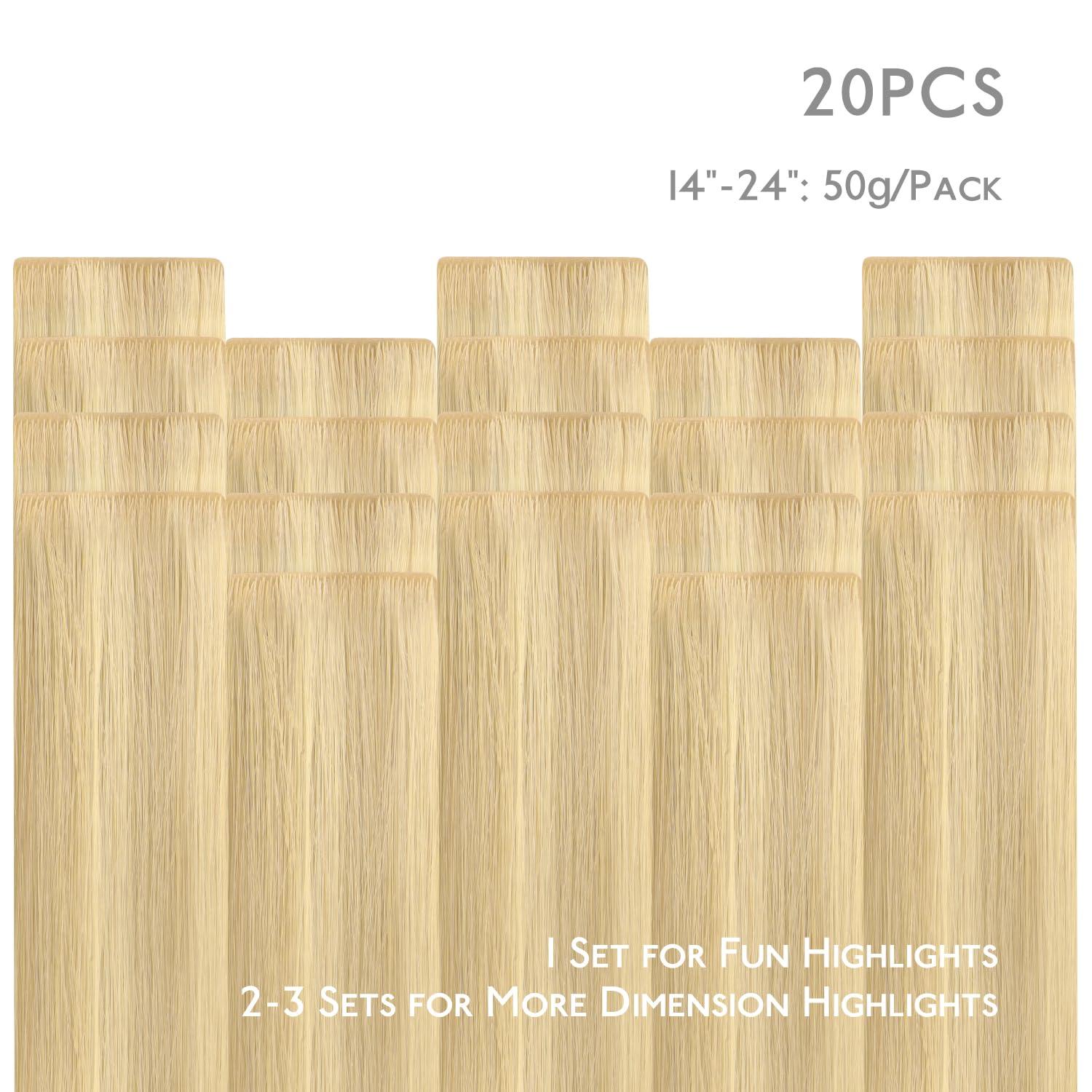 imageWENNALIFE Invisi Edge Tape in Hair Extensions Human Hair 16 Inch 50g 20pcs Muted Light Brown Brunette Invisible Luxury Remy Hair Extensions Natural Seamless Injected Tape Ins Extensiones De CabelloIN1622 Light Blonde Highlighted Golden Blonde