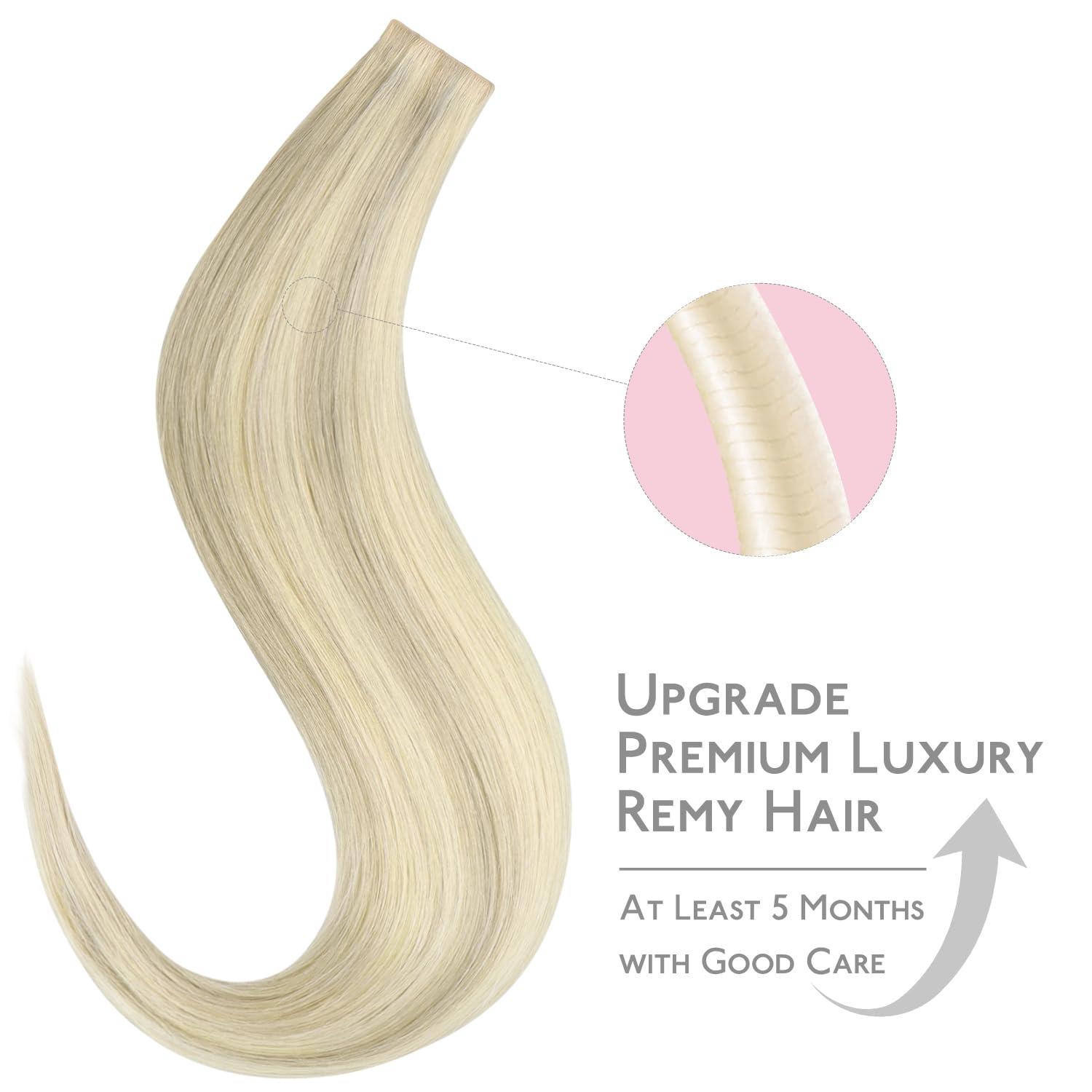 imageWENNALIFE Invisi Edge Tape in Hair Extensions Human Hair 16 Inch 50g 20pcs Muted Light Brown Brunette Invisible Luxury Remy Hair Extensions Natural Seamless Injected Tape Ins Extensiones De CabelloIN17A60A Ash Blonde Highlighted Platinum Blonde