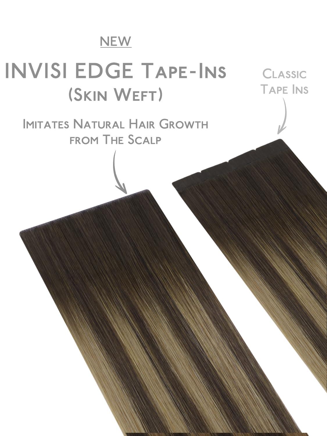 imageWENNALIFE Invisi Edge Tape in Hair Extensions Human Hair 16 Inch 50g 20pcs Muted Light Brown Brunette Invisible Luxury Remy Hair Extensions Natural Seamless Injected Tape Ins Extensiones De CabelloIN4274 Balayage Chocolate Brown to Caramel Blonde