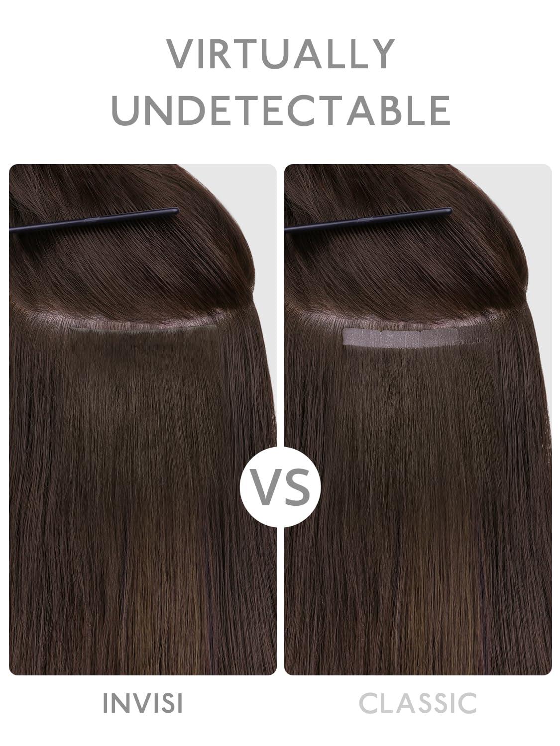 imageWENNALIFE Invisi Edge Tape in Hair Extensions Human Hair 16 Inch 50g 20pcs Muted Light Brown Brunette Invisible Luxury Remy Hair Extensions Natural Seamless Injected Tape Ins Extensiones De CabelloIN4274 Balayage Chocolate Brown to Caramel Blonde