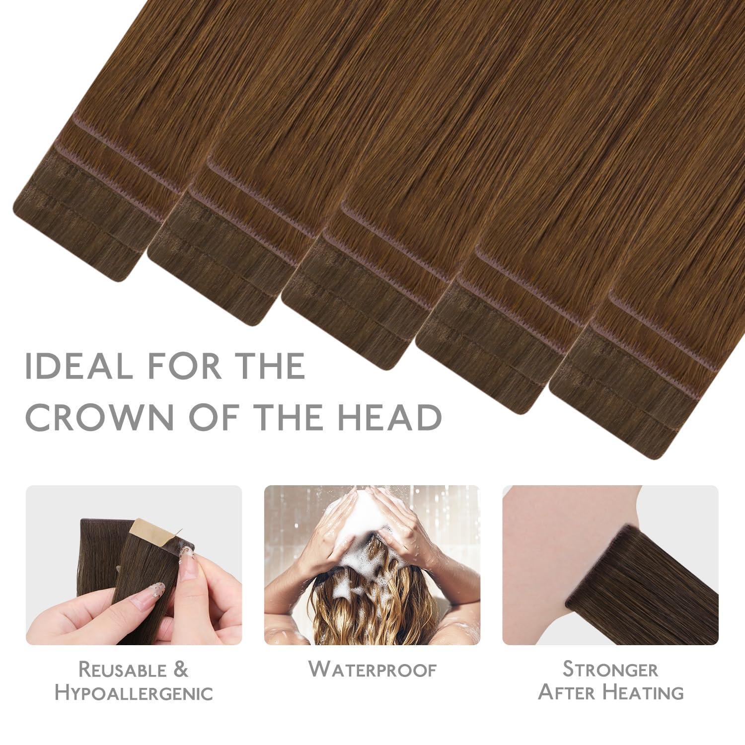 imageWENNALIFE Invisi Edge Tape in Hair Extensions Human Hair 16 Inch 50g 20pcs Muted Light Brown Brunette Invisible Luxury Remy Hair Extensions Natural Seamless Injected Tape Ins Extensiones De CabelloIN5R Light Auburn Brown