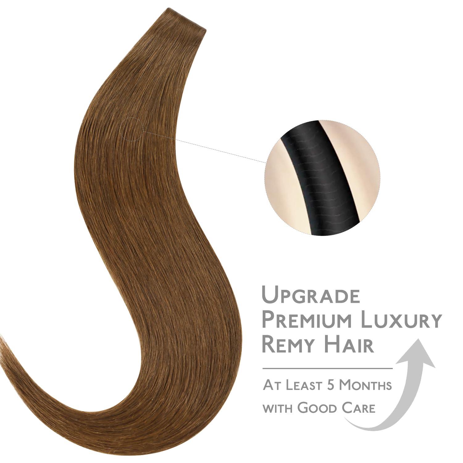 imageWENNALIFE Invisi Edge Tape in Hair Extensions Human Hair 16 Inch 50g 20pcs Muted Light Brown Brunette Invisible Luxury Remy Hair Extensions Natural Seamless Injected Tape Ins Extensiones De CabelloIN5R Light Auburn Brown