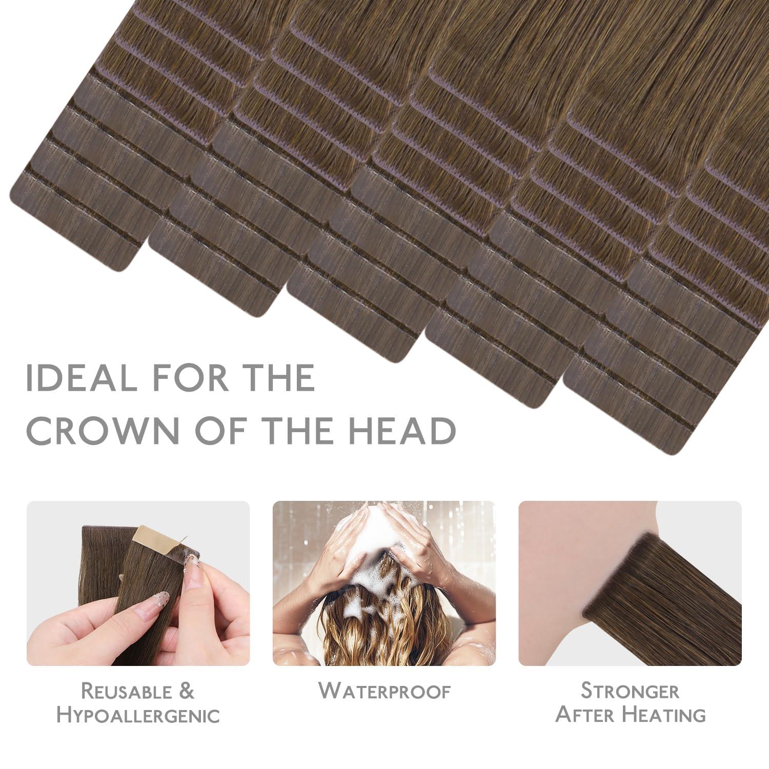 imageWENNALIFE Invisi Edge Tape in Hair Extensions Human Hair 16 Inch 50g 20pcs Muted Light Brown Brunette Invisible Luxury Remy Hair Extensions Natural Seamless Injected Tape Ins Extensiones De CabelloIN5D Cool Ash Brown