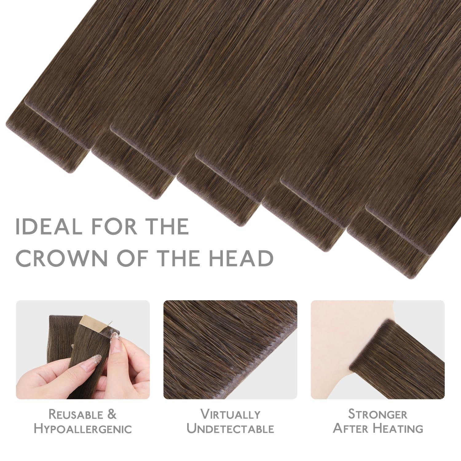 imageWENNALIFE Invisi Edge Tape in Hair Extensions Human Hair 16 Inch 50g 20pcs Muted Light Brown Brunette Invisible Luxury Remy Hair Extensions Natural Seamless Injected Tape Ins Extensiones De CabelloIN5 Muted Light Brown Brunette
