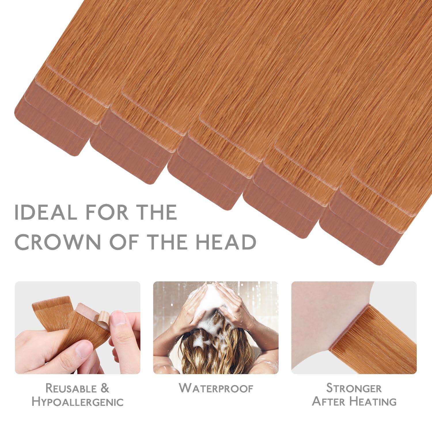 imageWENNALIFE Invisi Edge Tape in Hair Extensions Human Hair 16 Inch 50g 20pcs Muted Light Brown Brunette Invisible Luxury Remy Hair Extensions Natural Seamless Injected Tape Ins Extensiones De CabelloIN30 Auburn Ginger