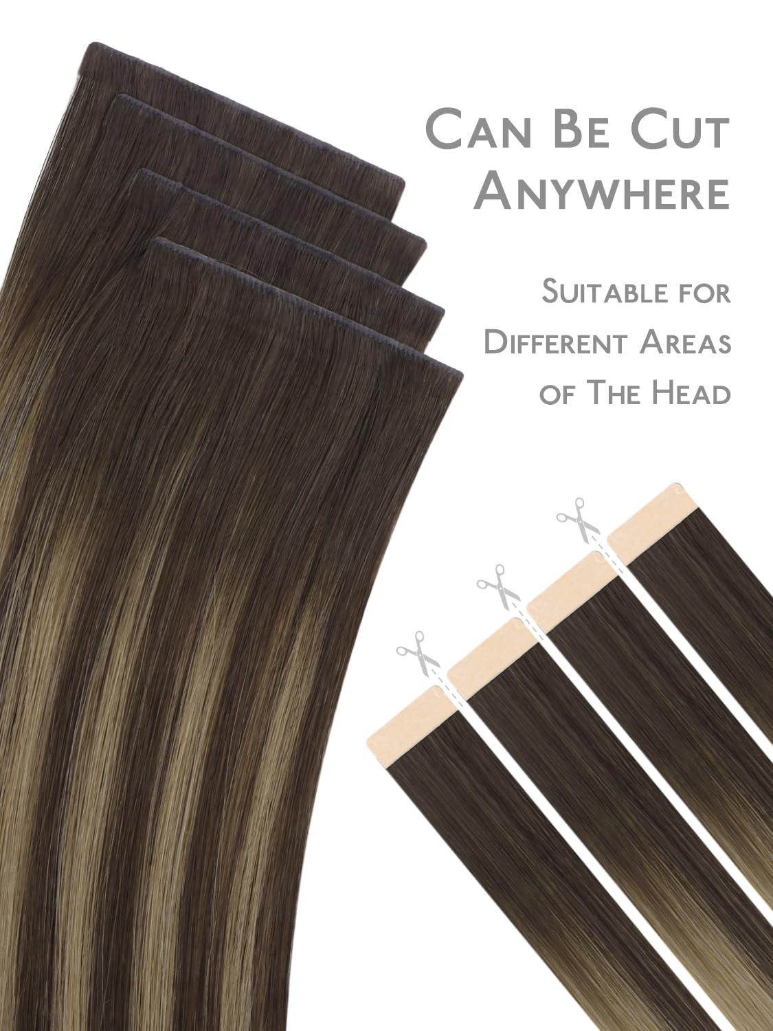 imageWENNALIFE Invisi Edge Tape in Hair Extensions Human Hair 16 Inch 50g 20pcs Muted Light Brown Brunette Invisible Luxury Remy Hair Extensions Natural Seamless Injected Tape Ins Extensiones De CabelloIN4274 Balayage Chocolate Brown to Caramel Blonde