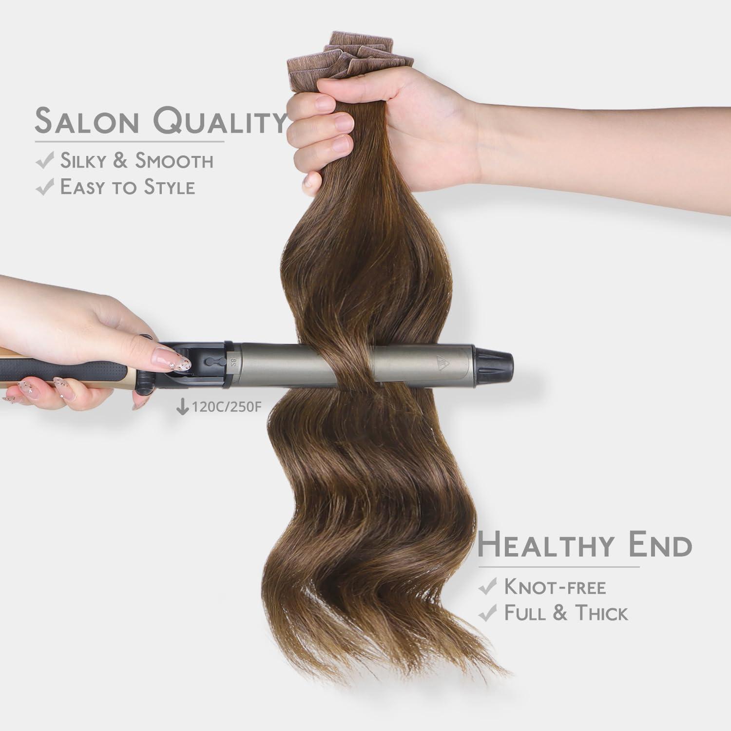 imageWENNALIFE Invisi Edge Tape in Hair Extensions Human Hair 16 Inch 50g 20pcs Muted Light Brown Brunette Invisible Luxury Remy Hair Extensions Natural Seamless Injected Tape Ins Extensiones De CabelloIN5D Cool Ash Brown