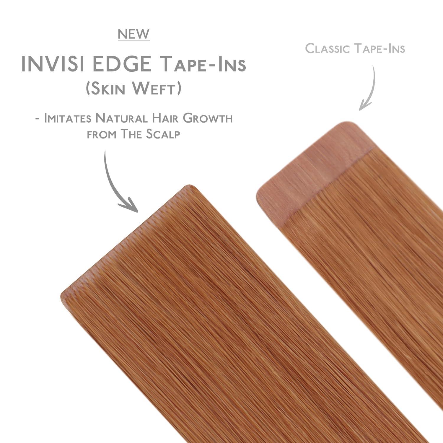 imageWENNALIFE Invisi Edge Tape in Hair Extensions Human Hair 16 Inch 50g 20pcs Muted Light Brown Brunette Invisible Luxury Remy Hair Extensions Natural Seamless Injected Tape Ins Extensiones De CabelloIN330 Cinnamon Terra Copper