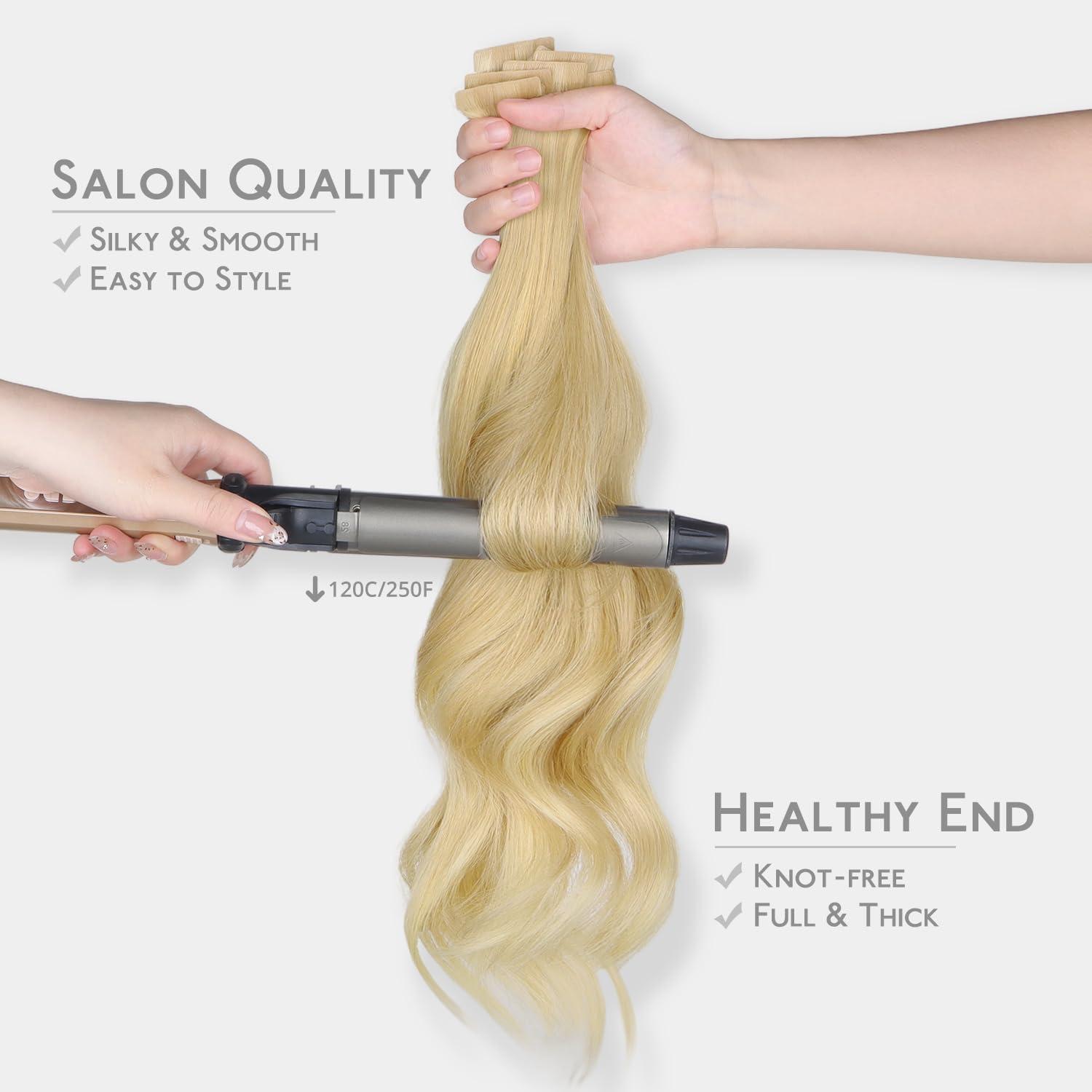 imageWENNALIFE Invisi Edge Tape in Hair Extensions Human Hair 16 Inch 50g 20pcs Muted Light Brown Brunette Invisible Luxury Remy Hair Extensions Natural Seamless Injected Tape Ins Extensiones De CabelloIN1622 Light Blonde Highlighted Golden Blonde