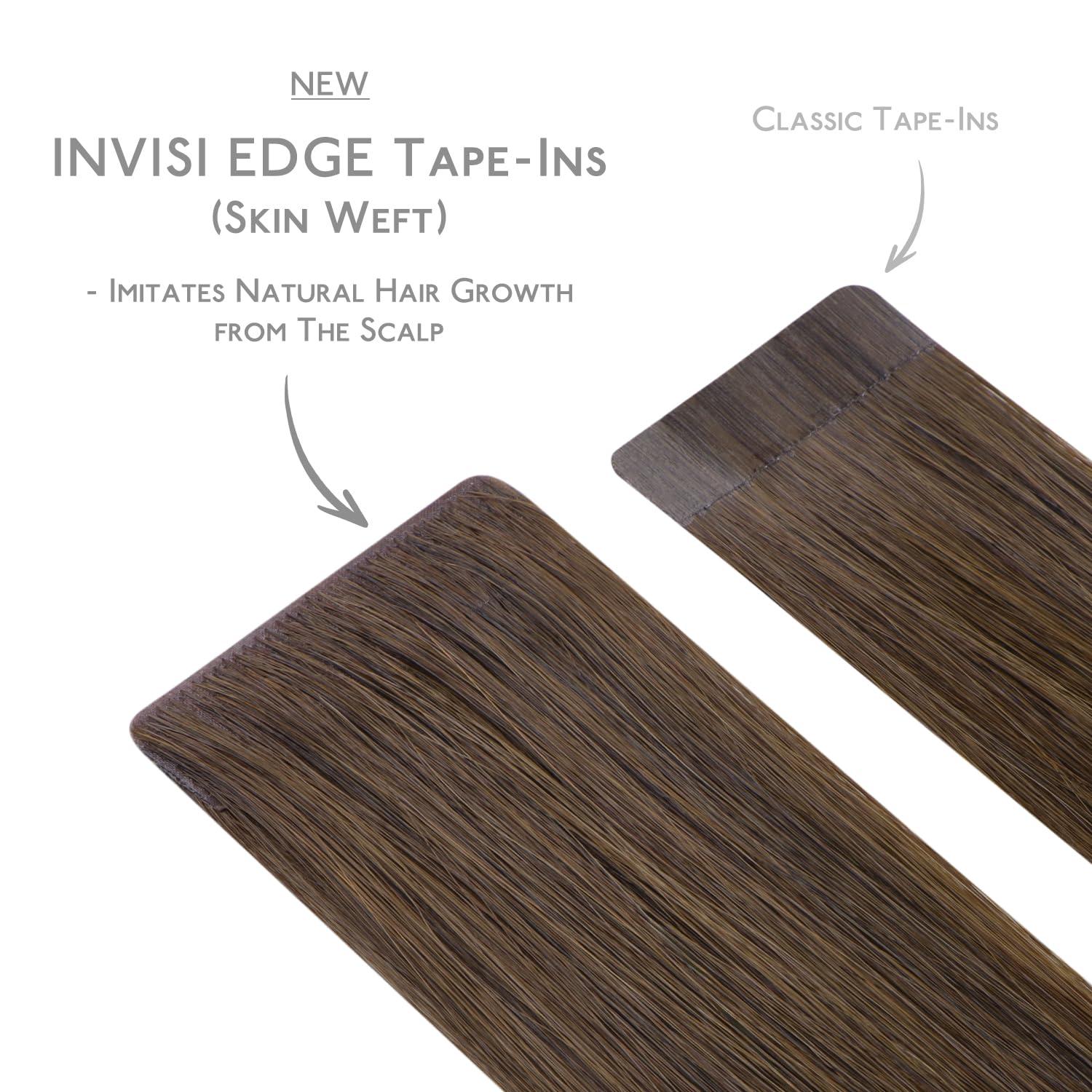 imageWENNALIFE Invisi Edge Tape in Hair Extensions Human Hair 16 Inch 50g 20pcs Muted Light Brown Brunette Invisible Luxury Remy Hair Extensions Natural Seamless Injected Tape Ins Extensiones De CabelloIN5 Muted Light Brown Brunette
