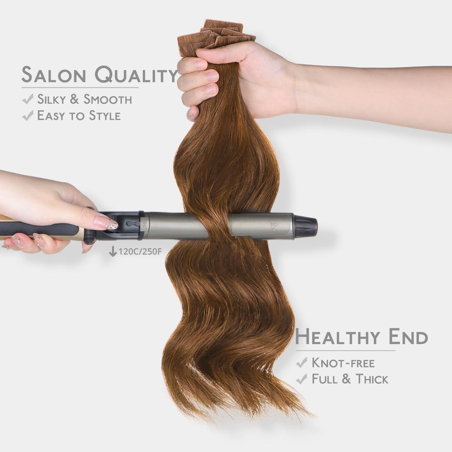 imageWENNALIFE Invisi Edge Tape in Hair Extensions Human Hair 16 Inch 50g 20pcs Muted Light Brown Brunette Invisible Luxury Remy Hair Extensions Natural Seamless Injected Tape Ins Extensiones De CabelloIN5R Light Auburn Brown