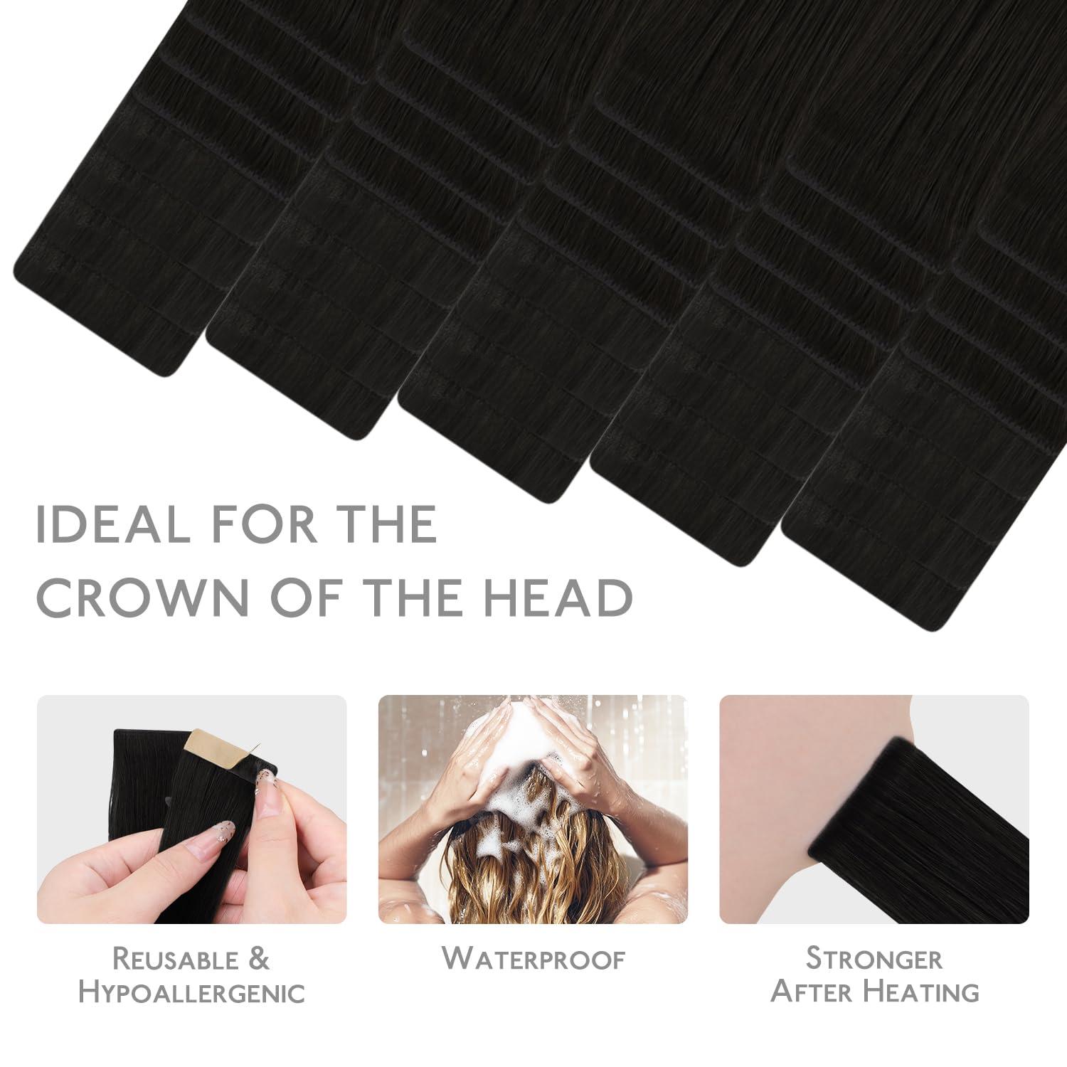 imageWENNALIFE Invisi Edge Tape in Hair Extensions Human Hair 16 Inch 50g 20pcs Muted Light Brown Brunette Invisible Luxury Remy Hair Extensions Natural Seamless Injected Tape Ins Extensiones De CabelloIN1B Natural Black