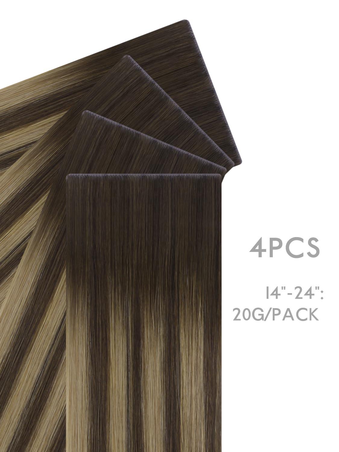 imageWENNALIFE Invisi Edge Tape in Hair Extensions Human Hair 16 Inch 50g 20pcs Muted Light Brown Brunette Invisible Luxury Remy Hair Extensions Natural Seamless Injected Tape Ins Extensiones De CabelloIN4274 Balayage Chocolate Brown to Caramel Blonde