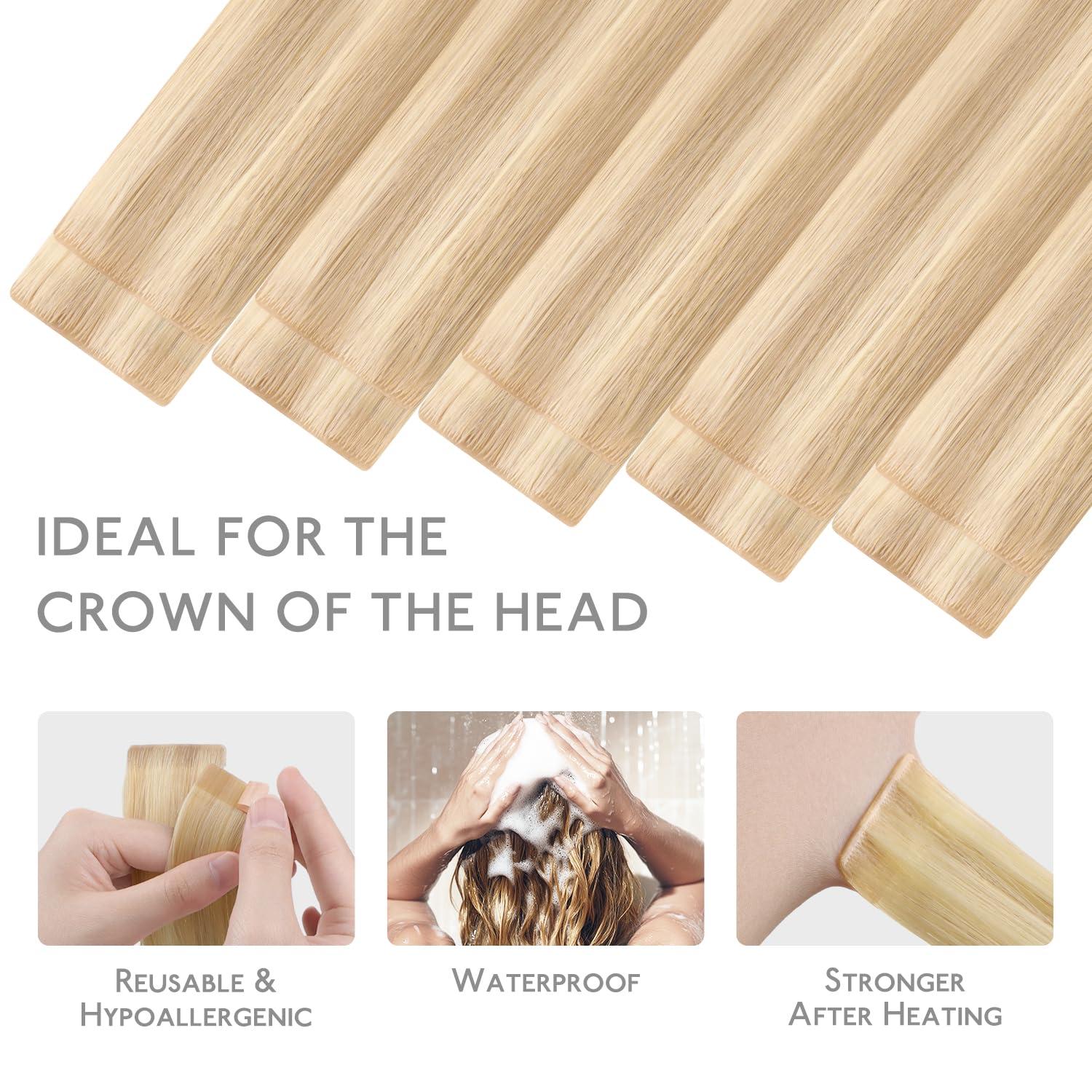 imageWENNALIFE Invisi Edge Tape in Hair Extensions Human Hair 16 Inch 50g 20pcs Muted Light Brown Brunette Invisible Luxury Remy Hair Extensions Natural Seamless Injected Tape Ins Extensiones De CabelloIN18A613A Dirty Blonde Highlighted Bleach Blonde
