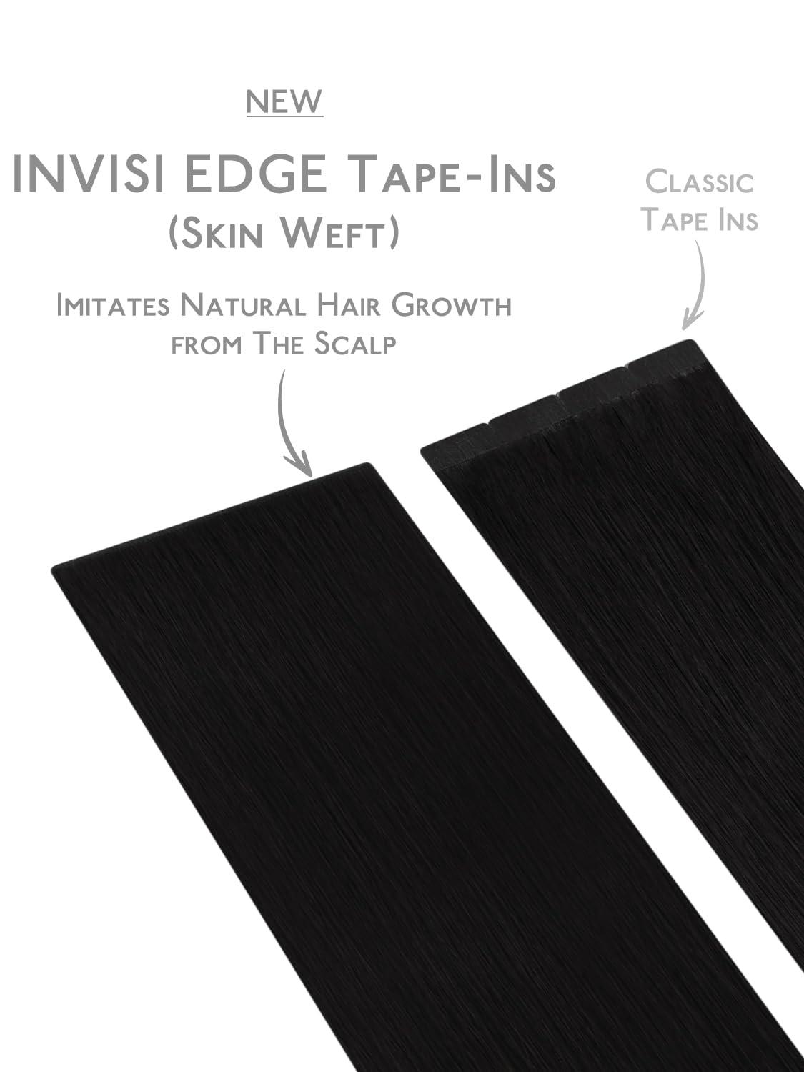 imageWENNALIFE Invisi Edge Tape in Hair Extensions Human Hair 16 Inch 50g 20pcs Muted Light Brown Brunette Invisible Luxury Remy Hair Extensions Natural Seamless Injected Tape Ins Extensiones De CabelloIN1 Jet Black