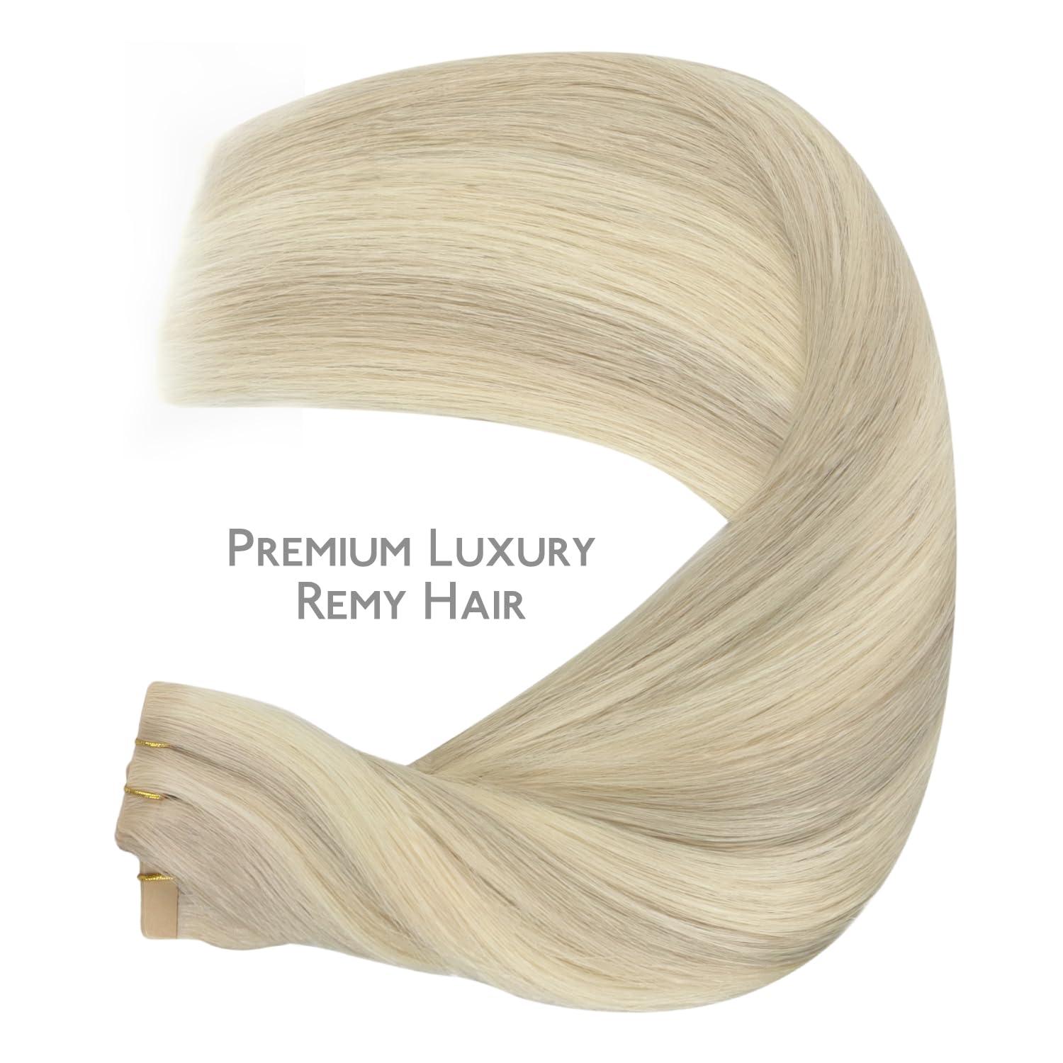 imageWENNALIFE Invisi Edge Tape in Hair Extensions Human Hair 16 Inch 50g 20pcs Muted Light Brown Brunette Invisible Luxury Remy Hair Extensions Natural Seamless Injected Tape Ins Extensiones De CabelloIN17A60A Ash Blonde Highlighted Platinum Blonde