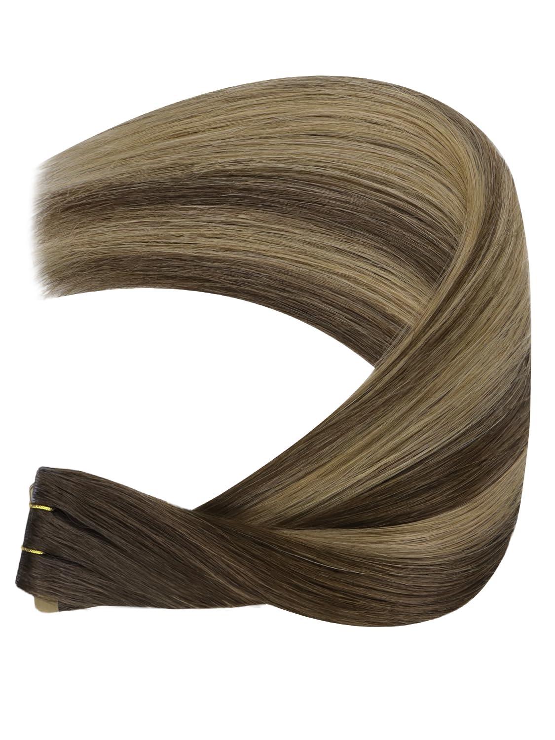 imageWENNALIFE Invisi Edge Tape in Hair Extensions Human Hair 16 Inch 50g 20pcs Muted Light Brown Brunette Invisible Luxury Remy Hair Extensions Natural Seamless Injected Tape Ins Extensiones De CabelloIN4274 Balayage Chocolate Brown to Caramel Blonde