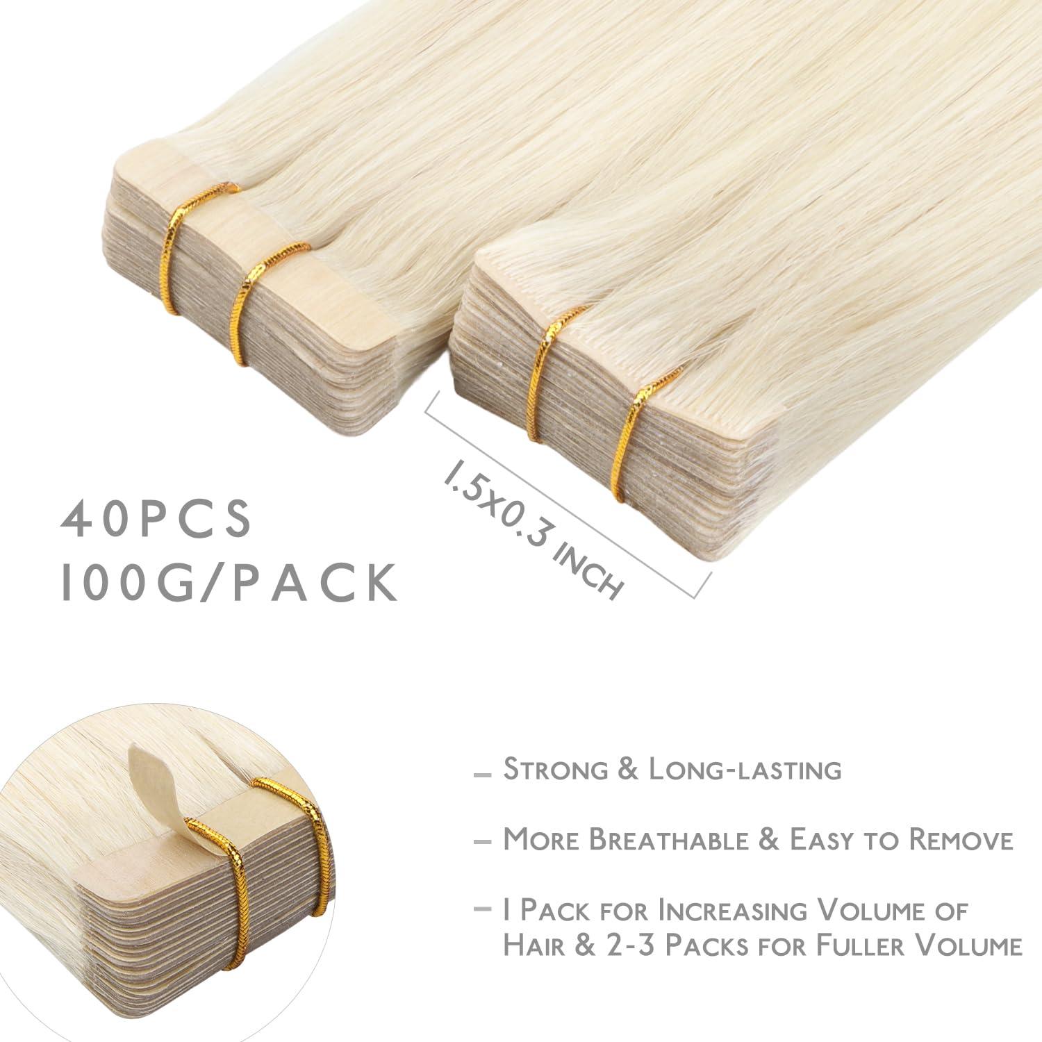 imageWENNALIFE Invisi Edge Tape in Hair Extensions Human Hair 16 Inch 50g 20pcs Muted Light Brown Brunette Invisible Luxury Remy Hair Extensions Natural Seamless Injected Tape Ins Extensiones De CabelloIN60A Platinum Blonde
