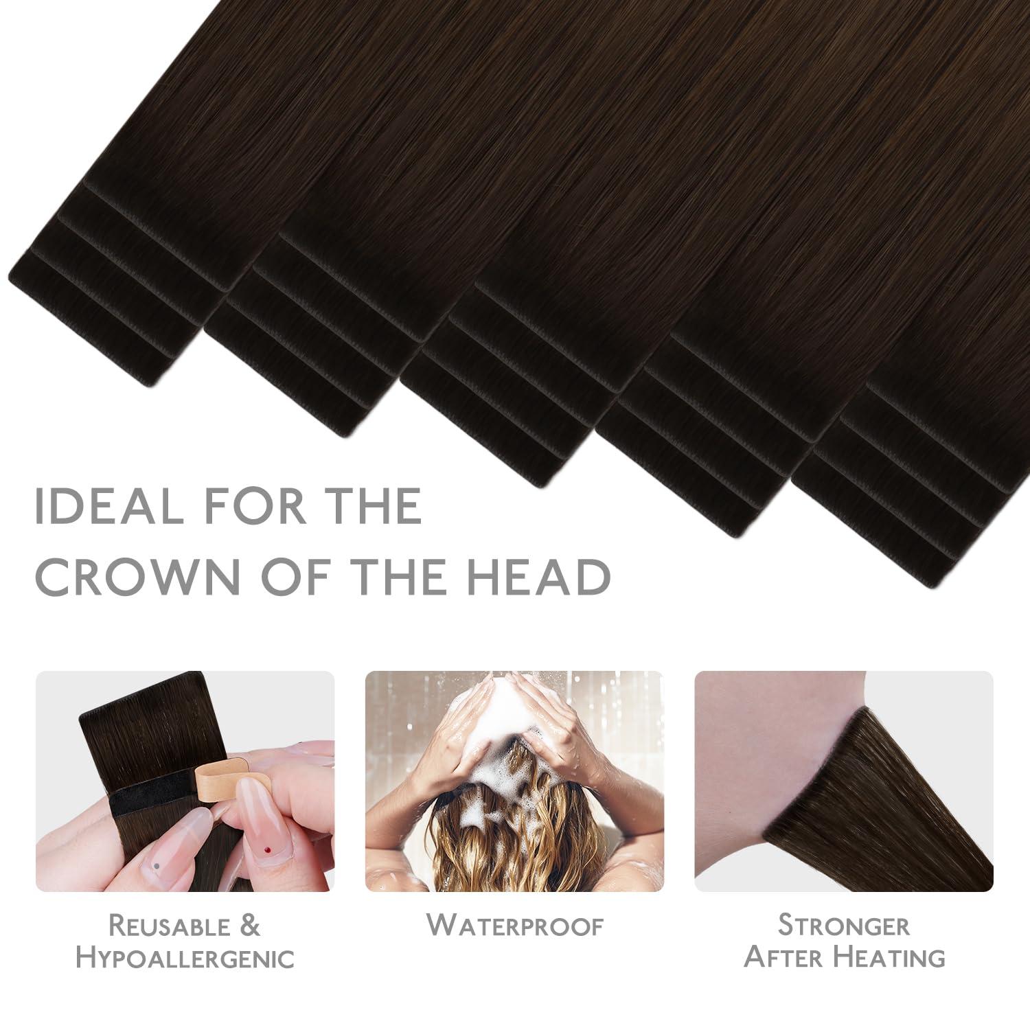 imageWENNALIFE Invisi Edge Tape in Hair Extensions Human Hair 16 Inch 50g 20pcs Muted Light Brown Brunette Invisible Luxury Remy Hair Extensions Natural Seamless Injected Tape Ins Extensiones De CabelloIN124 Ombre Dark Brown to Light Chestnut Brown