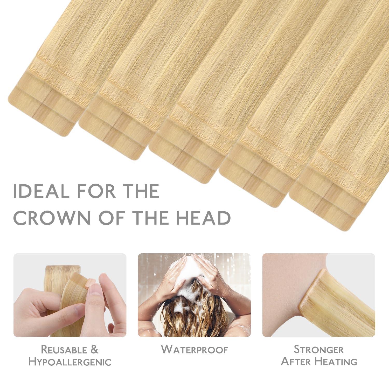 imageWENNALIFE Invisi Edge Tape in Hair Extensions Human Hair 16 Inch 50g 20pcs Muted Light Brown Brunette Invisible Luxury Remy Hair Extensions Natural Seamless Injected Tape Ins Extensiones De CabelloIN1622 Light Blonde Highlighted Golden Blonde