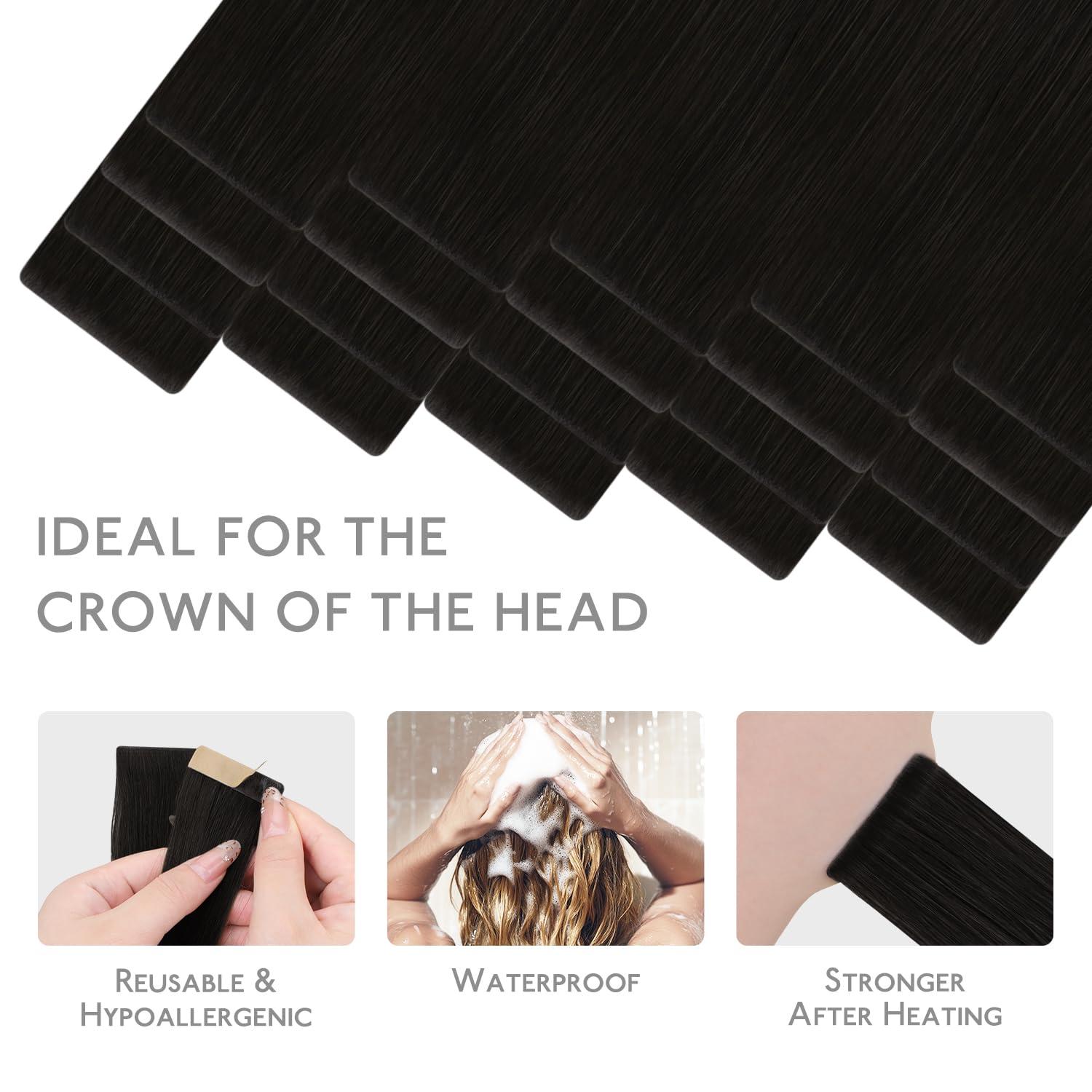 imageWENNALIFE Invisi Edge Tape in Hair Extensions Human Hair 16 Inch 50g 20pcs Muted Light Brown Brunette Invisible Luxury Remy Hair Extensions Natural Seamless Injected Tape Ins Extensiones De CabelloIN1B Natural Black