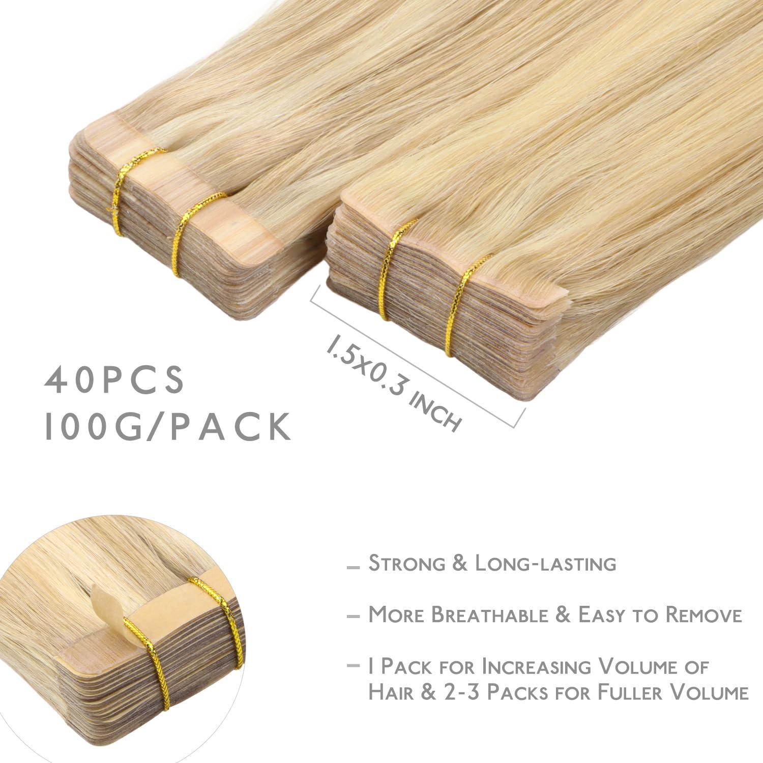 imageWENNALIFE Invisi Edge Tape in Hair Extensions Human Hair 16 Inch 50g 20pcs Muted Light Brown Brunette Invisible Luxury Remy Hair Extensions Natural Seamless Injected Tape Ins Extensiones De CabelloIN1622 Light Blonde Highlighted Golden Blonde