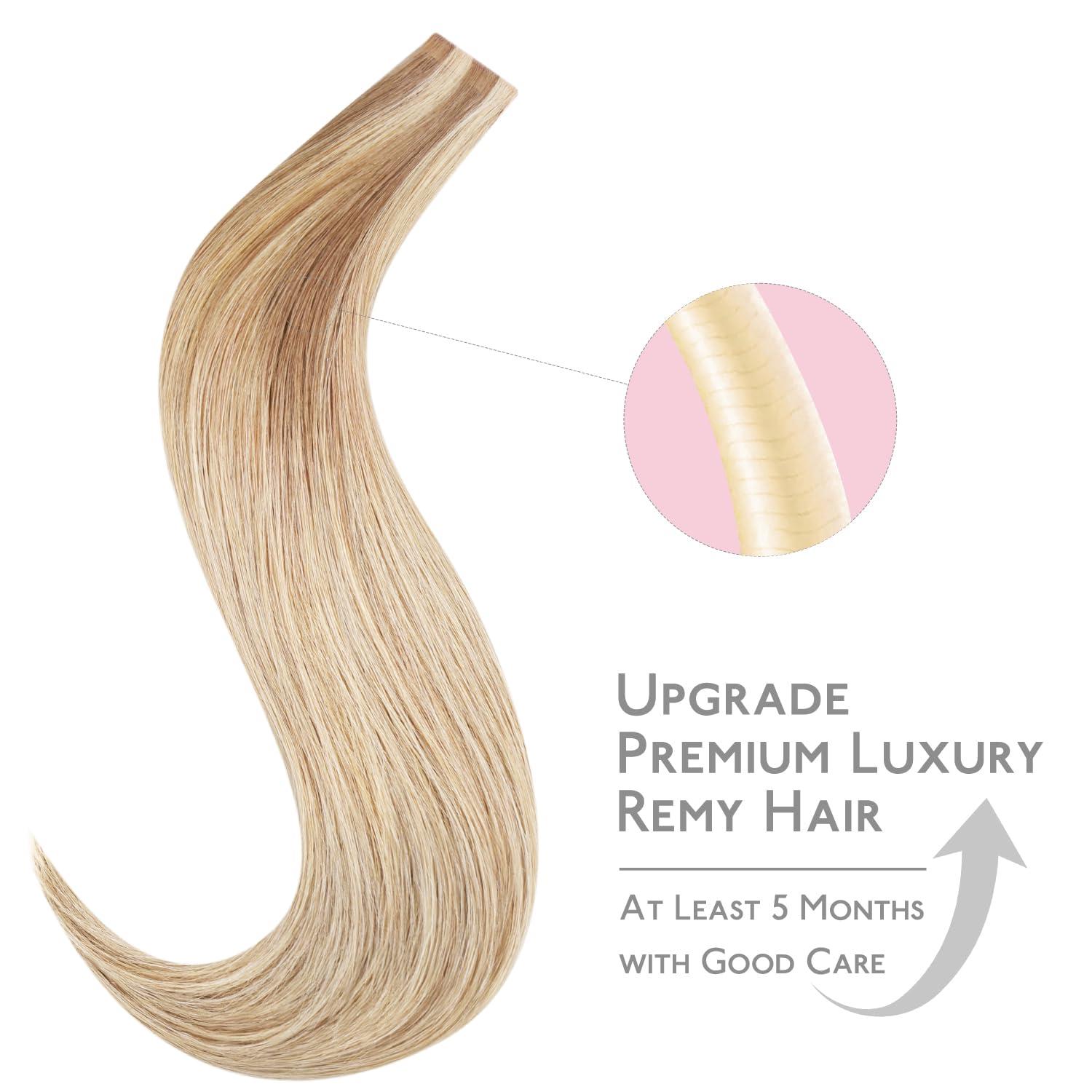imageWENNALIFE Invisi Edge Tape in Hair Extensions Human Hair 16 Inch 50g 20pcs Muted Light Brown Brunette Invisible Luxury Remy Hair Extensions Natural Seamless Injected Tape Ins Extensiones De CabelloIN12A18H Ash Beige Blonde Blend