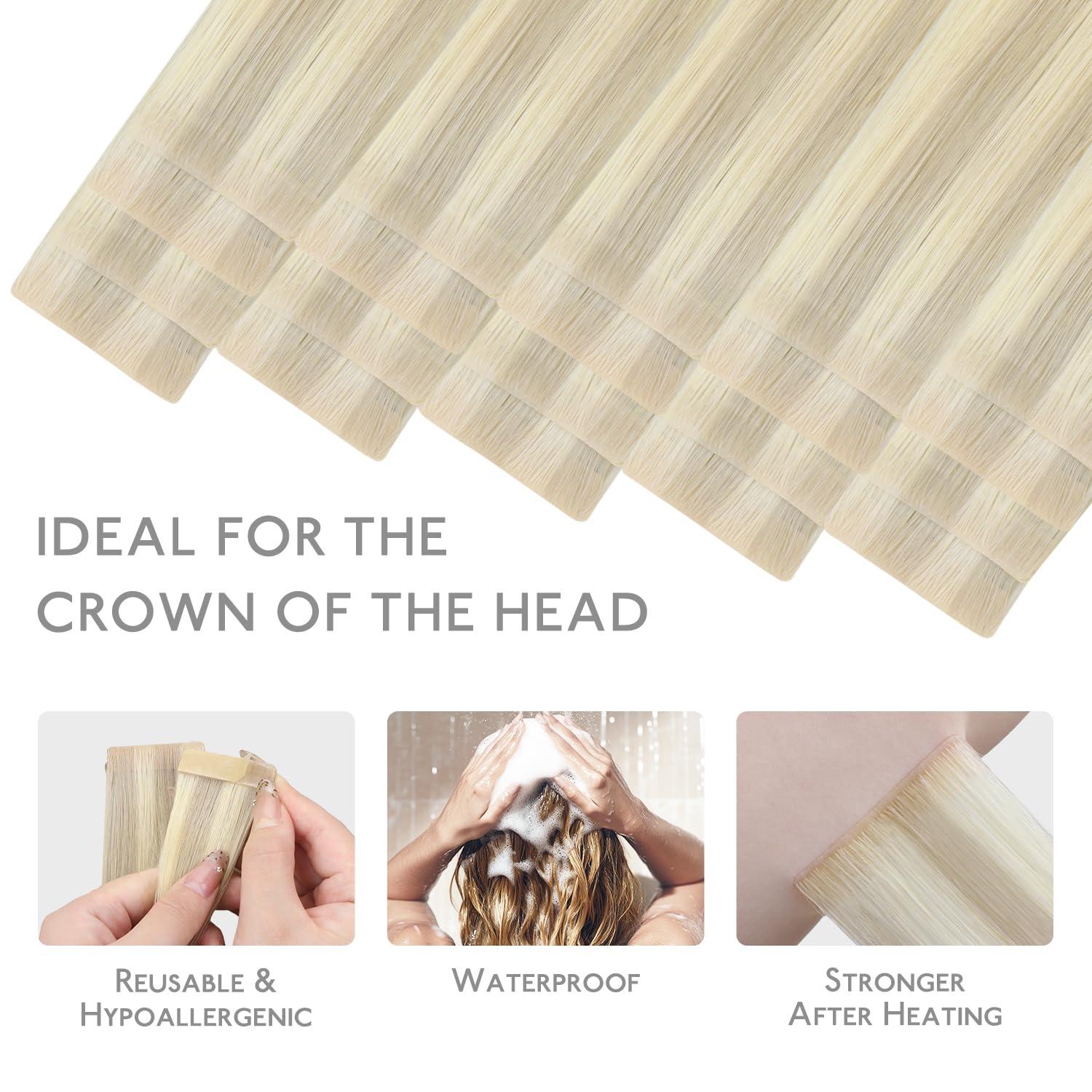 imageWENNALIFE Invisi Edge Tape in Hair Extensions Human Hair 16 Inch 50g 20pcs Muted Light Brown Brunette Invisible Luxury Remy Hair Extensions Natural Seamless Injected Tape Ins Extensiones De CabelloIN17A60A Ash Blonde Highlighted Platinum Blonde