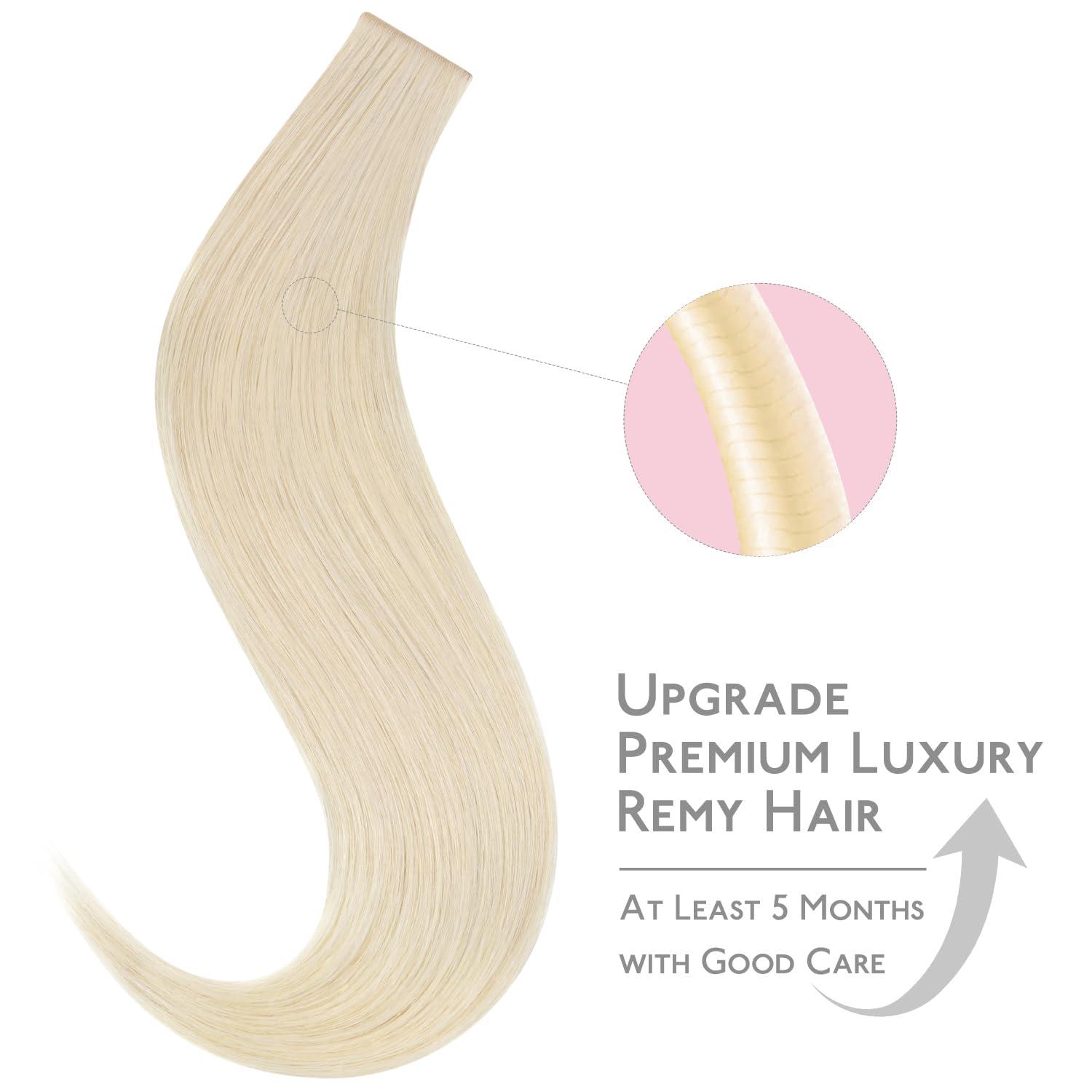 imageWENNALIFE Invisi Edge Tape in Hair Extensions Human Hair 16 Inch 50g 20pcs Muted Light Brown Brunette Invisible Luxury Remy Hair Extensions Natural Seamless Injected Tape Ins Extensiones De CabelloIN60A Platinum Blonde
