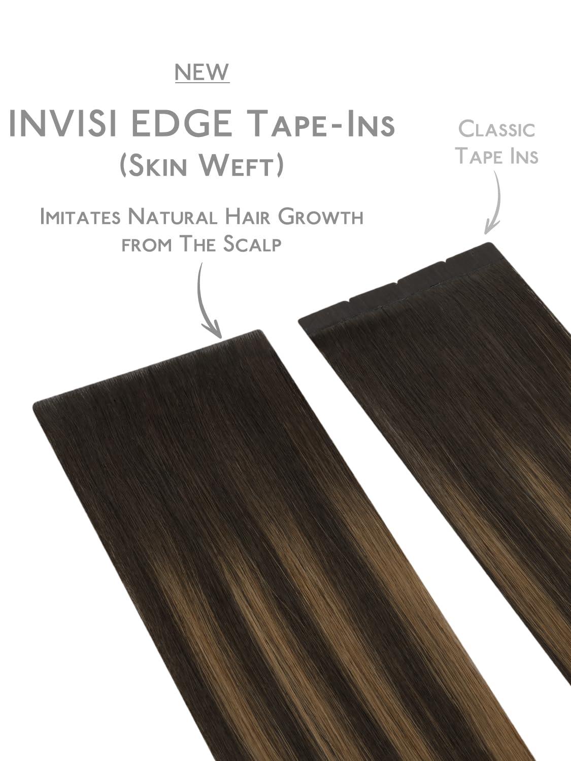imageWENNALIFE Invisi Edge Tape in Hair Extensions Human Hair 16 Inch 50g 20pcs Muted Light Brown Brunette Invisible Luxury Remy Hair Extensions Natural Seamless Injected Tape Ins Extensiones De CabelloIN262 Balayage Dark Brown Mixed Chestnut Brown